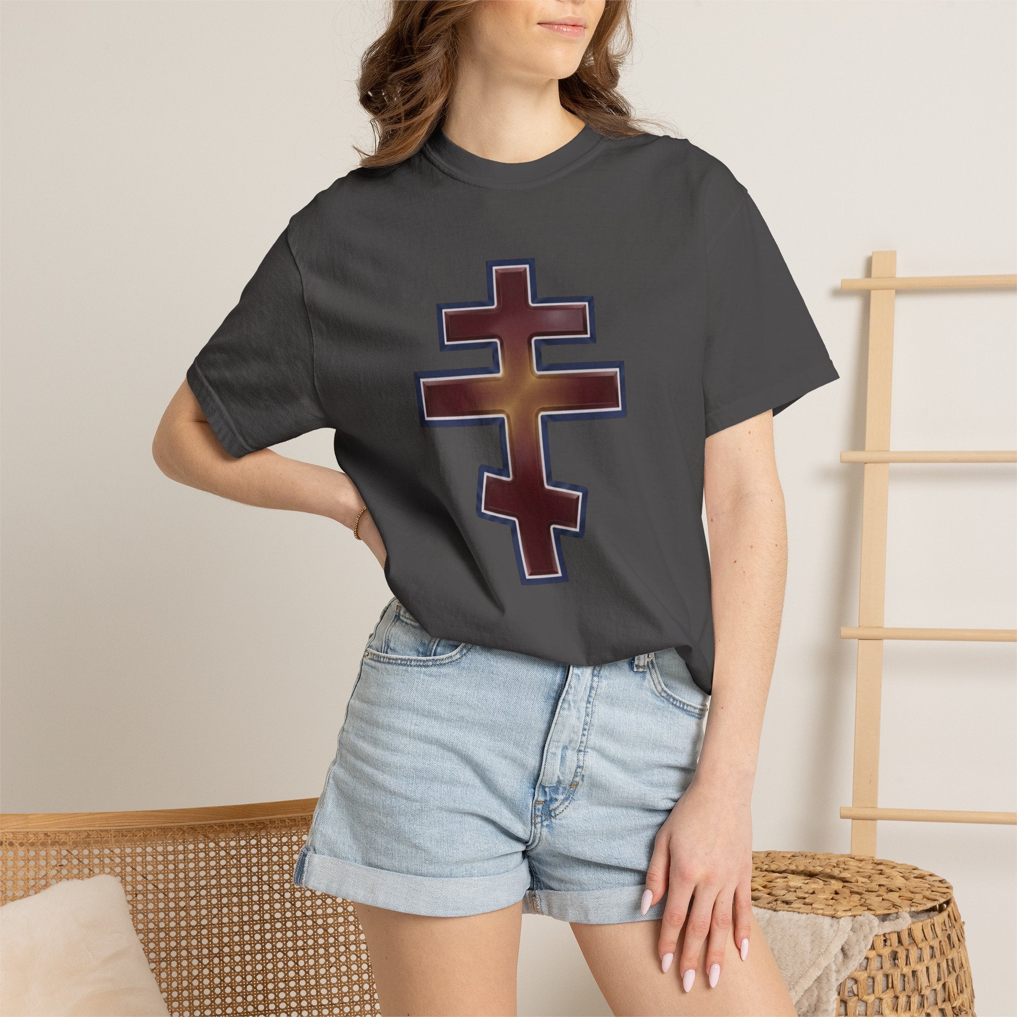 Antiochian Orthodox Cross design on a heavyweight garment-dyed t-shirt