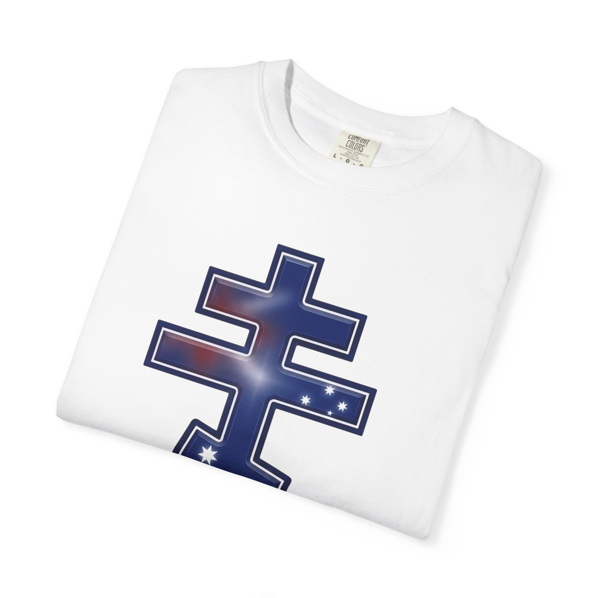 Australian Orthodox Cross design on a heavyweight garment-dyed t-shirt