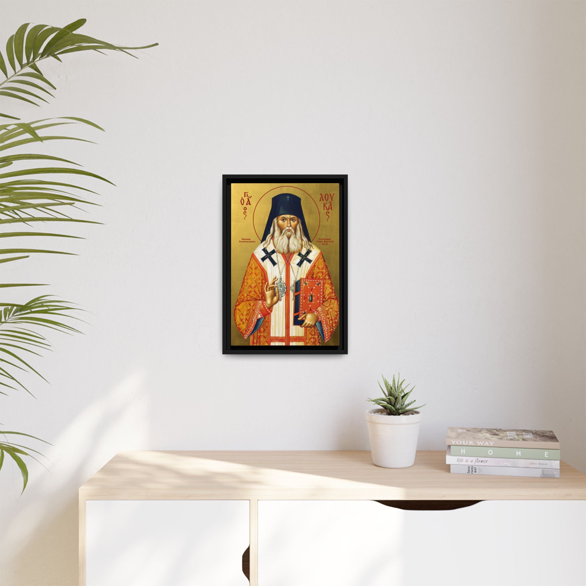 Framed canvas icon of Saint Luke the Surgeon of Crimea, traditional Orthodox Christian artwork