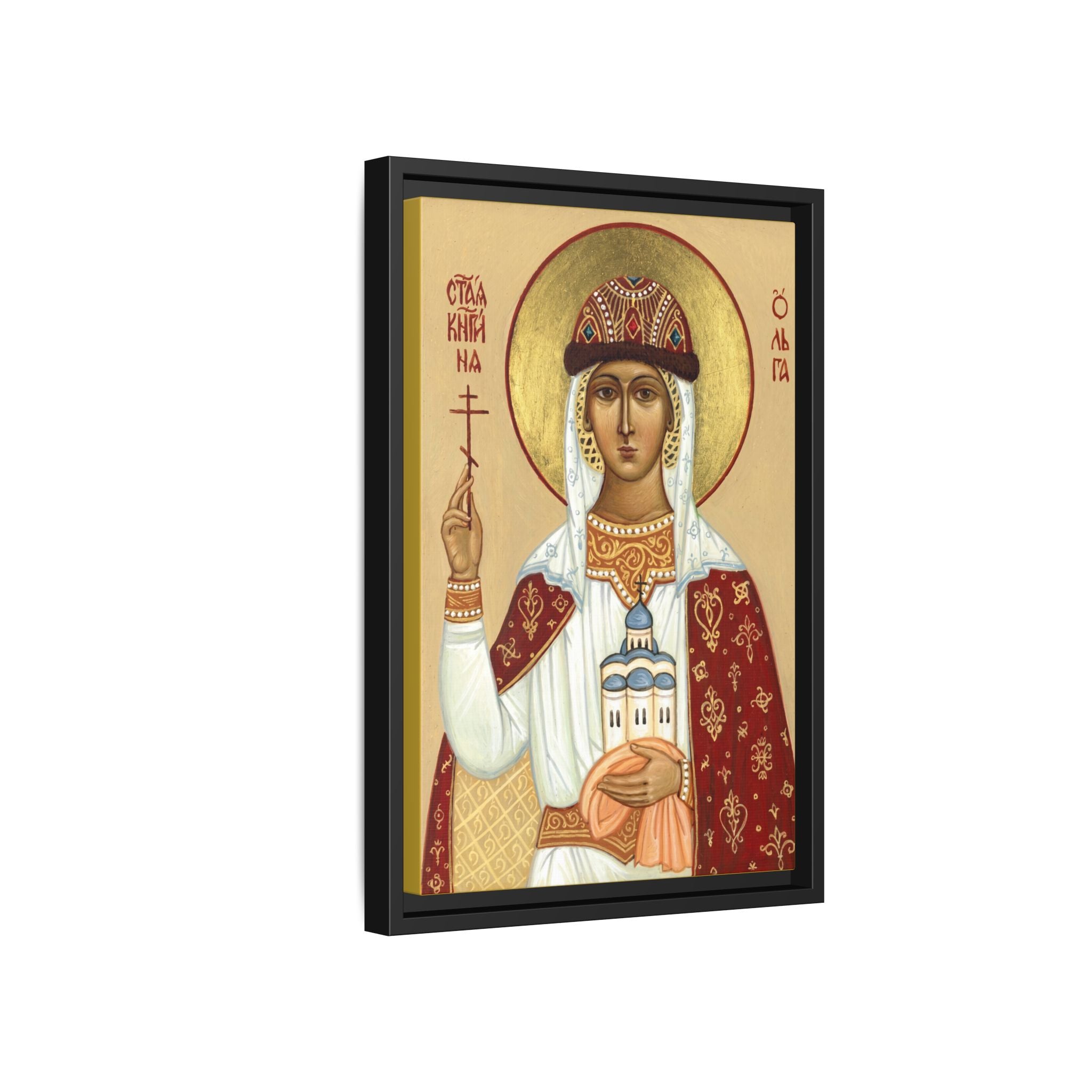 Framed canvas icon of Saint Olga Equal to the Apostles, traditional Orthodox Christian artwork