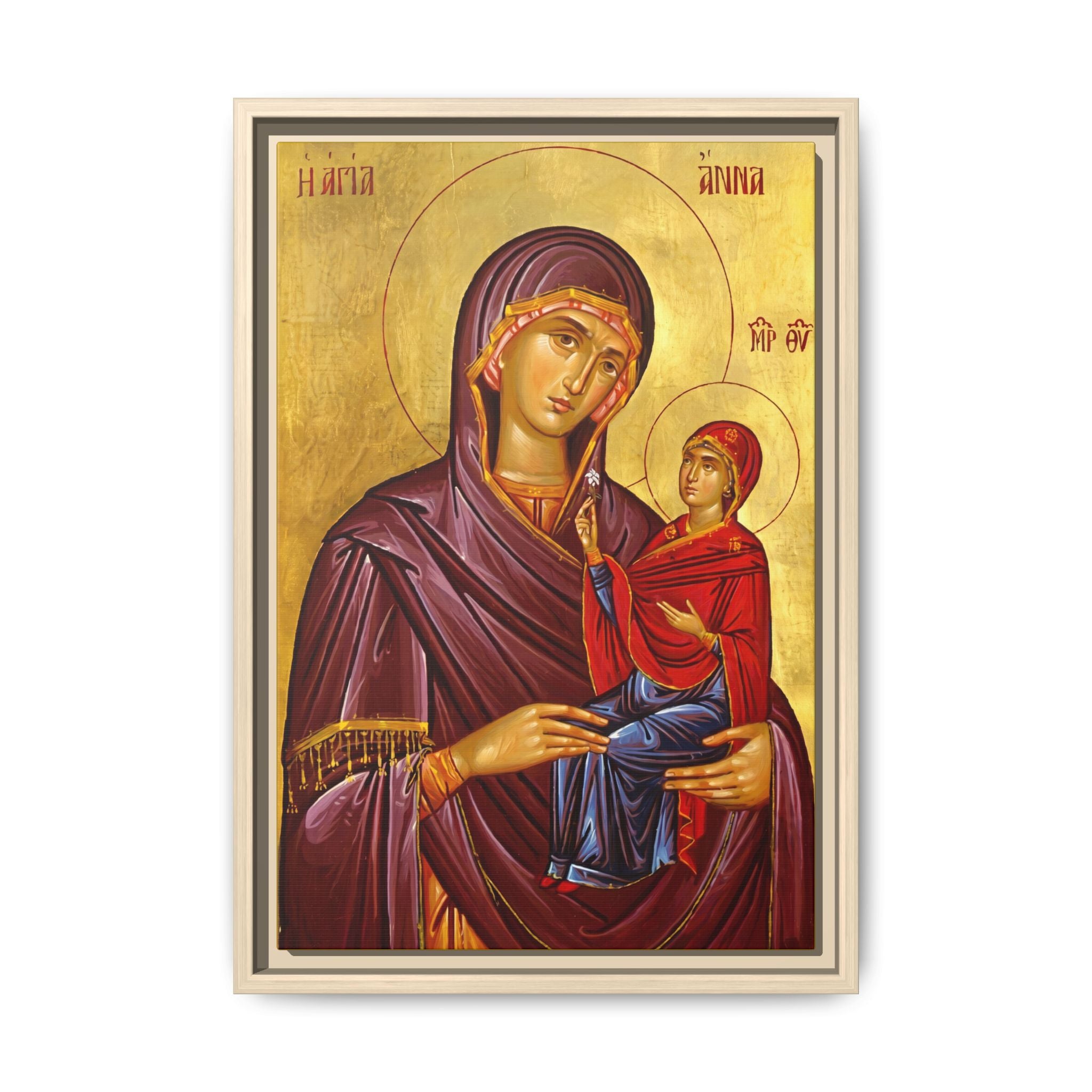 Framed canvas icon of Saint Anna Mother of the Most Holy Theotokos, traditional Orthodox Christian artwork