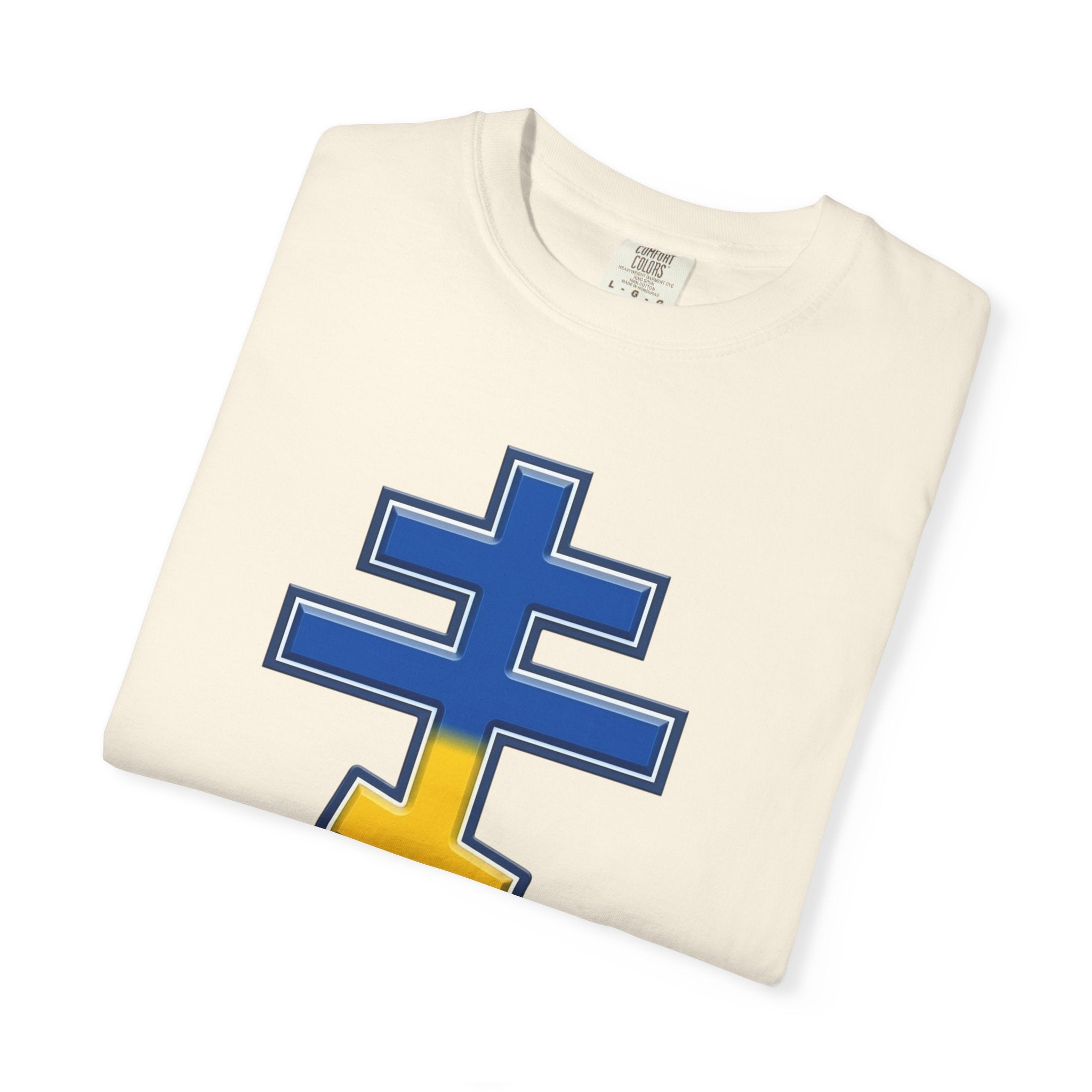 Ukrainian Orthodox Cross design on a heavyweight garment-dyed t-shirt