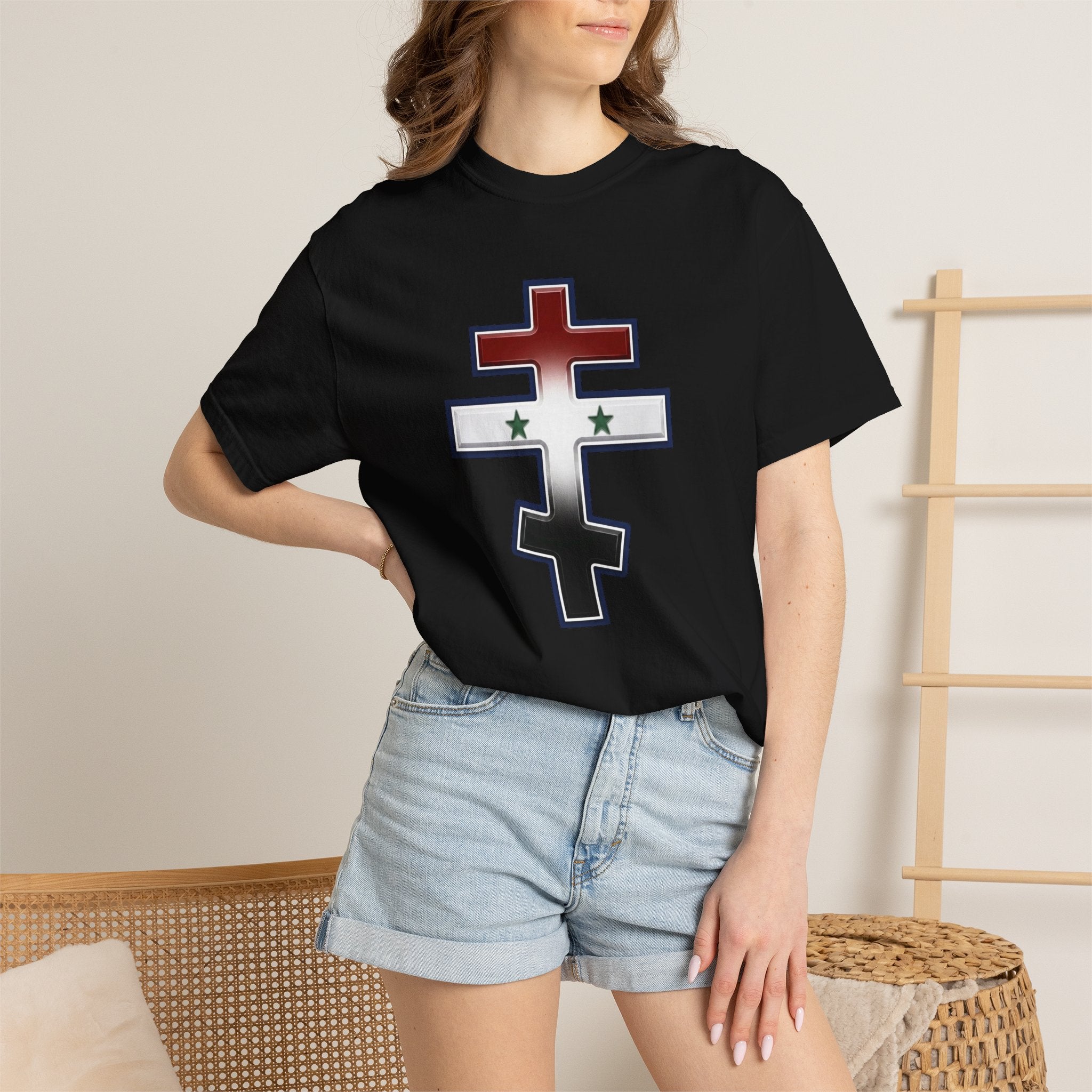 Syrian Orthodox Cross design on a heavyweight garment-dyed t-shirt