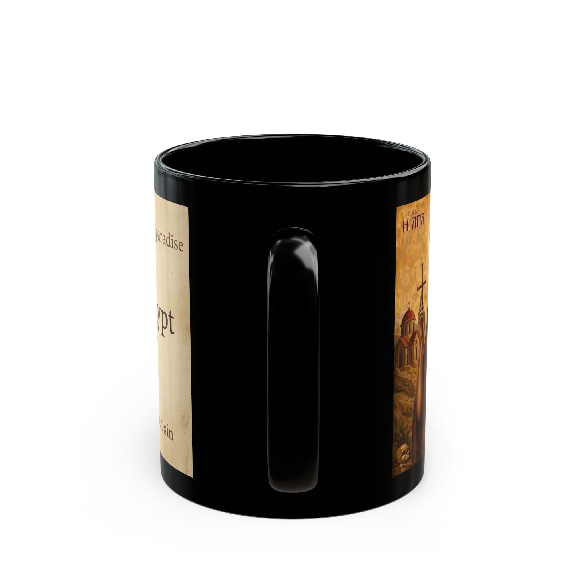 Saint Mary of Egypt Orthodox Christian Black Coffee Mug — Orthodox Faith Gift
