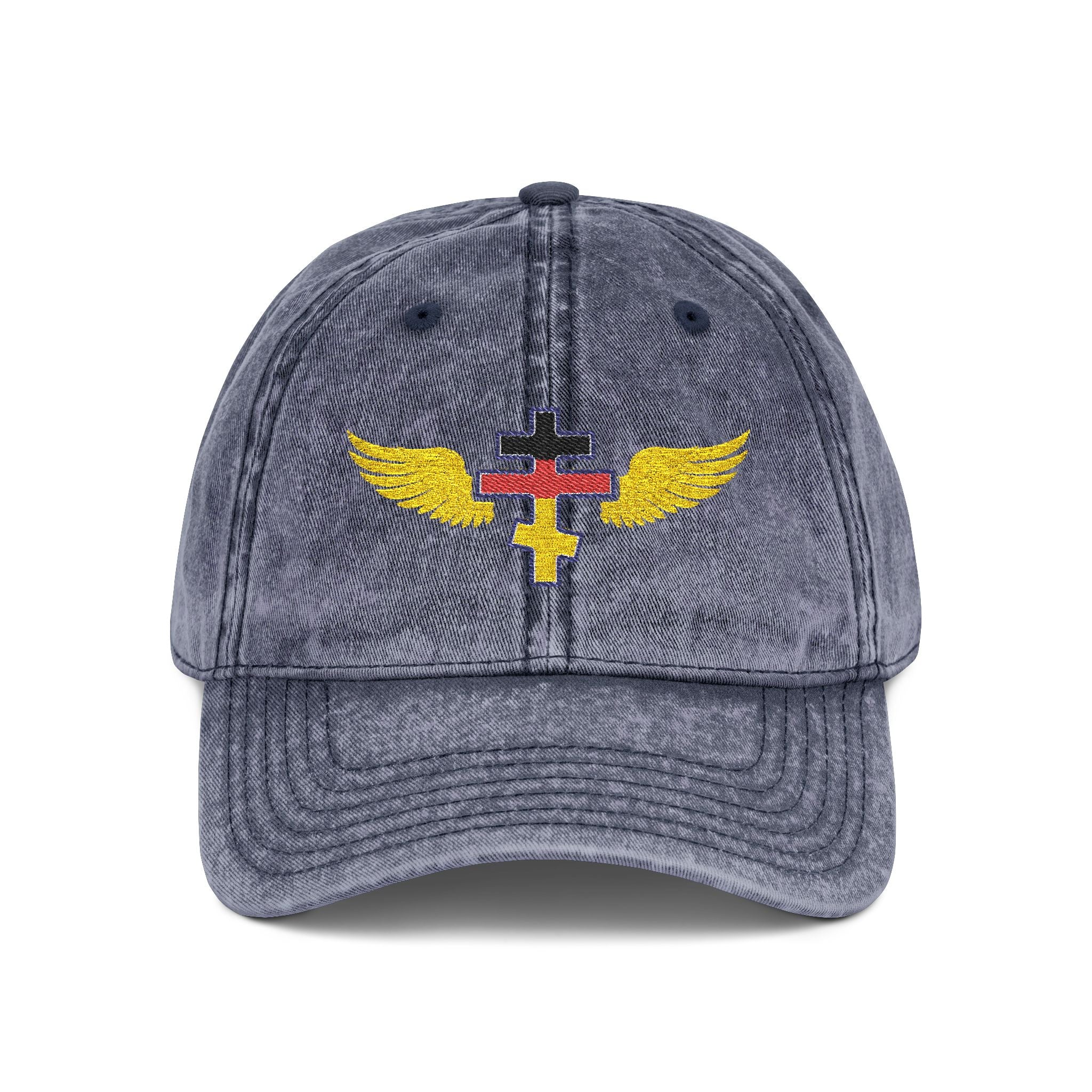 German Orthodox cross with wings embroidered on vintage cotton twill cap -- additional view 3