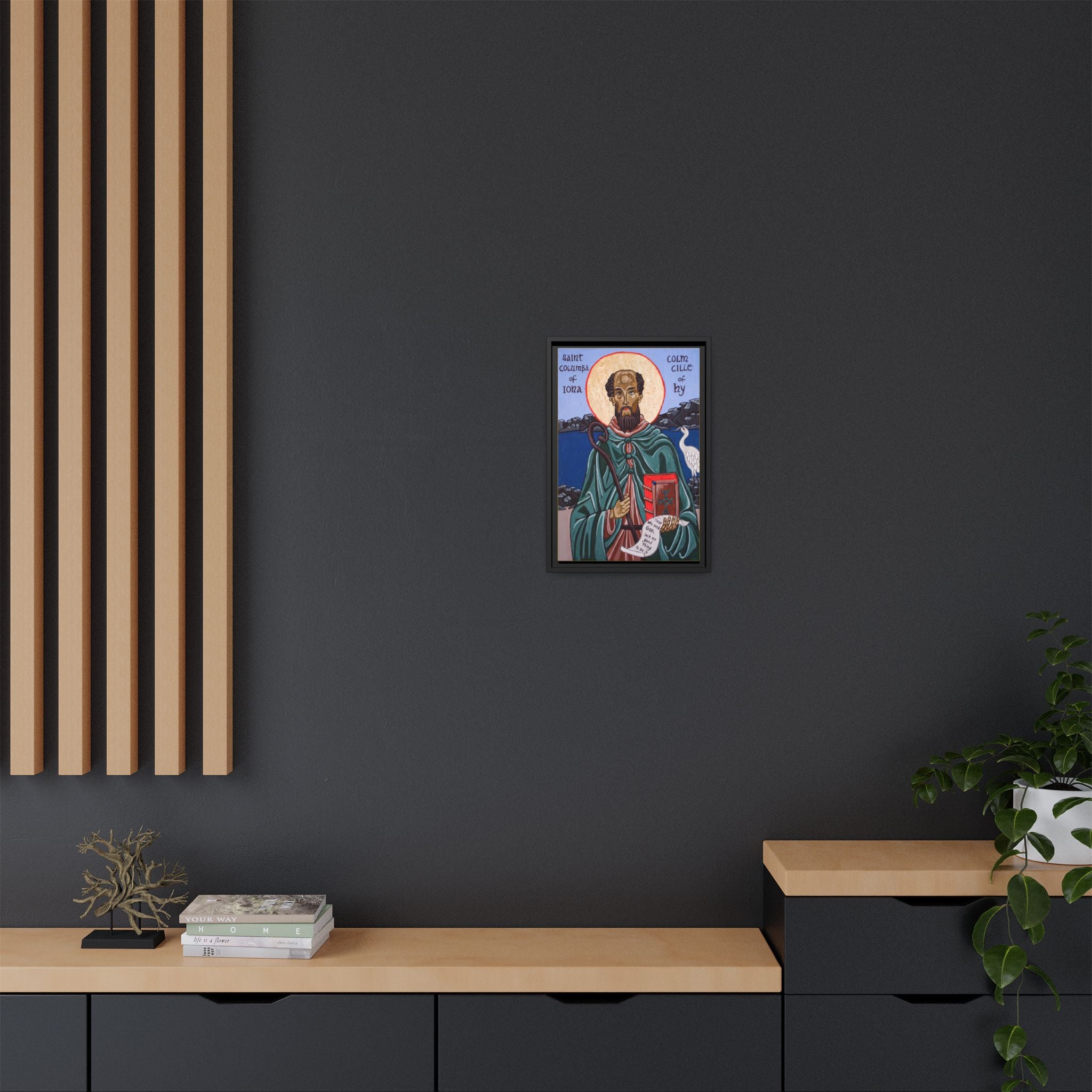 Framed canvas icon of Saint Columba of Iona, traditional Orthodox Christian artwork