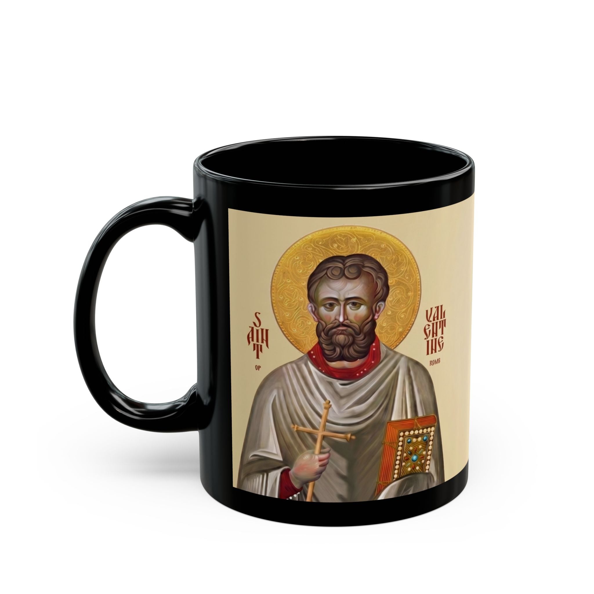 Saint Valentine Orthodox Christian Black Coffee Mug — Orthodox Christian Gift