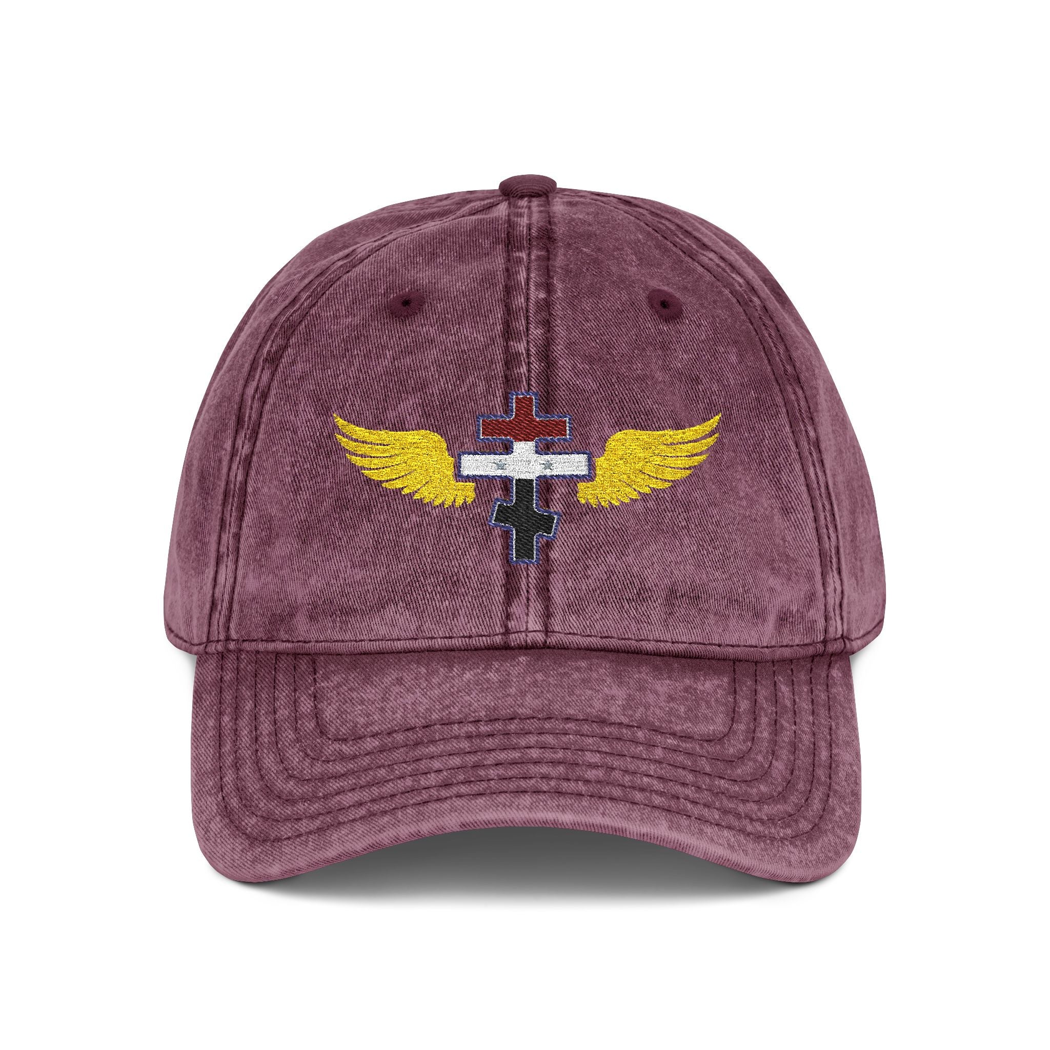 Syrian Orthodox cross with wings embroidered on vintage cotton twill cap -- additional view 4