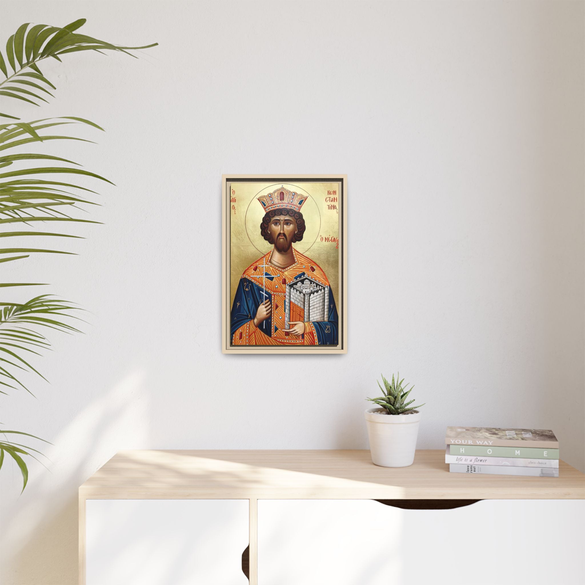 Framed canvas icon of Saint Constantine Equal to the Apostles, traditional Orthodox Christian artwork