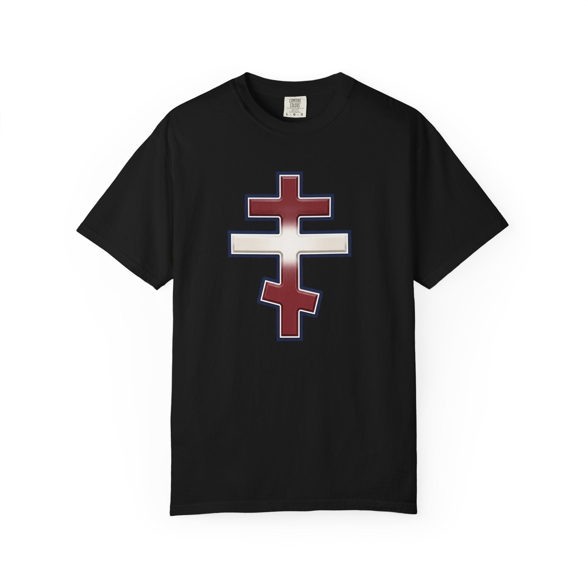 Latvian Orthodox Cross design on a heavyweight garment-dyed t-shirt