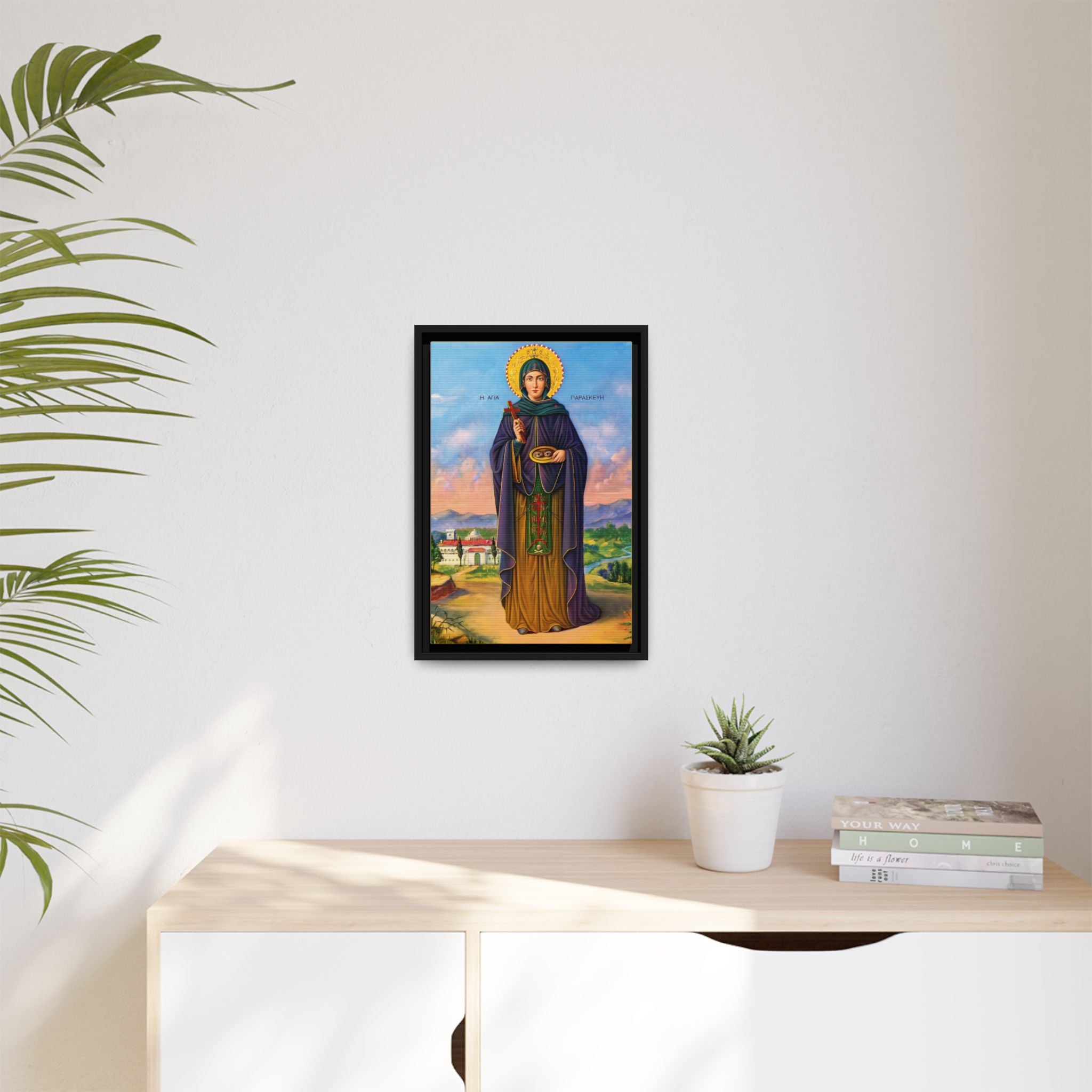 Framed canvas icon of Saint Paraskeva Petka, traditional Orthodox Christian artwork