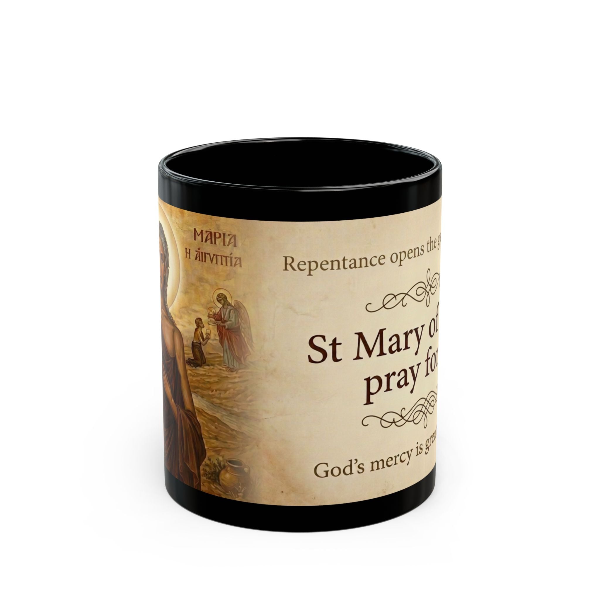 Saint Mary of Egypt Orthodox Christian Black Coffee Mug — Orthodox Christian Mug