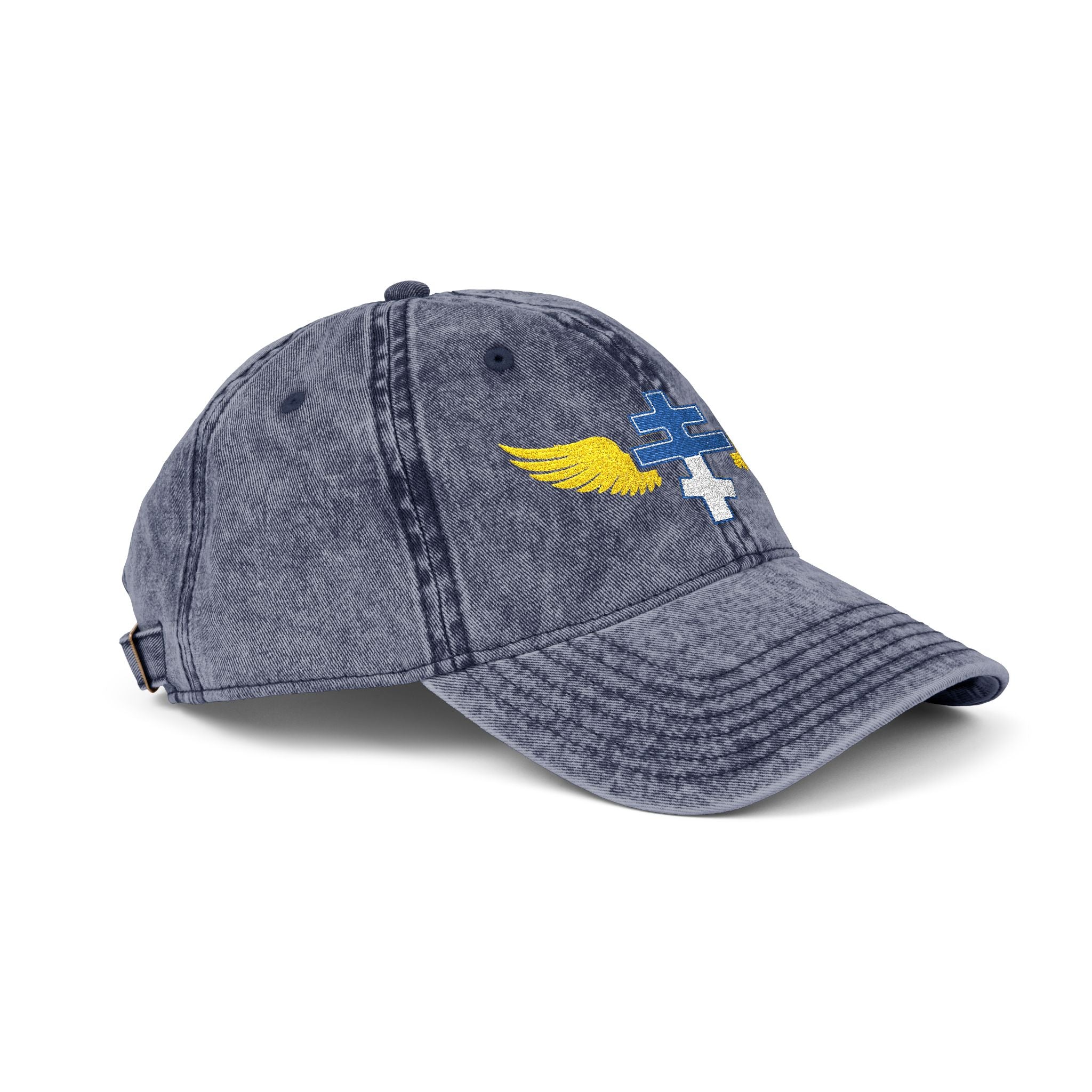 Greek Orthodox cross with wings embroidered on vintage cotton twill cap -- additional view 11