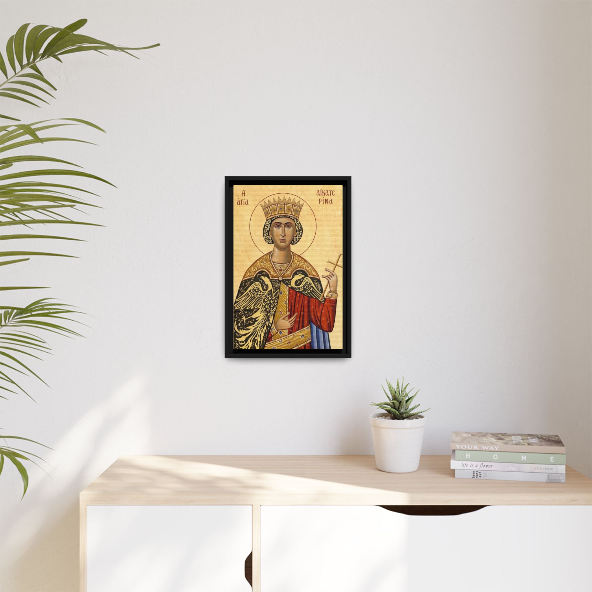 Framed canvas icon of Saint Catherine of Alexandria, traditional Orthodox Christian artwork