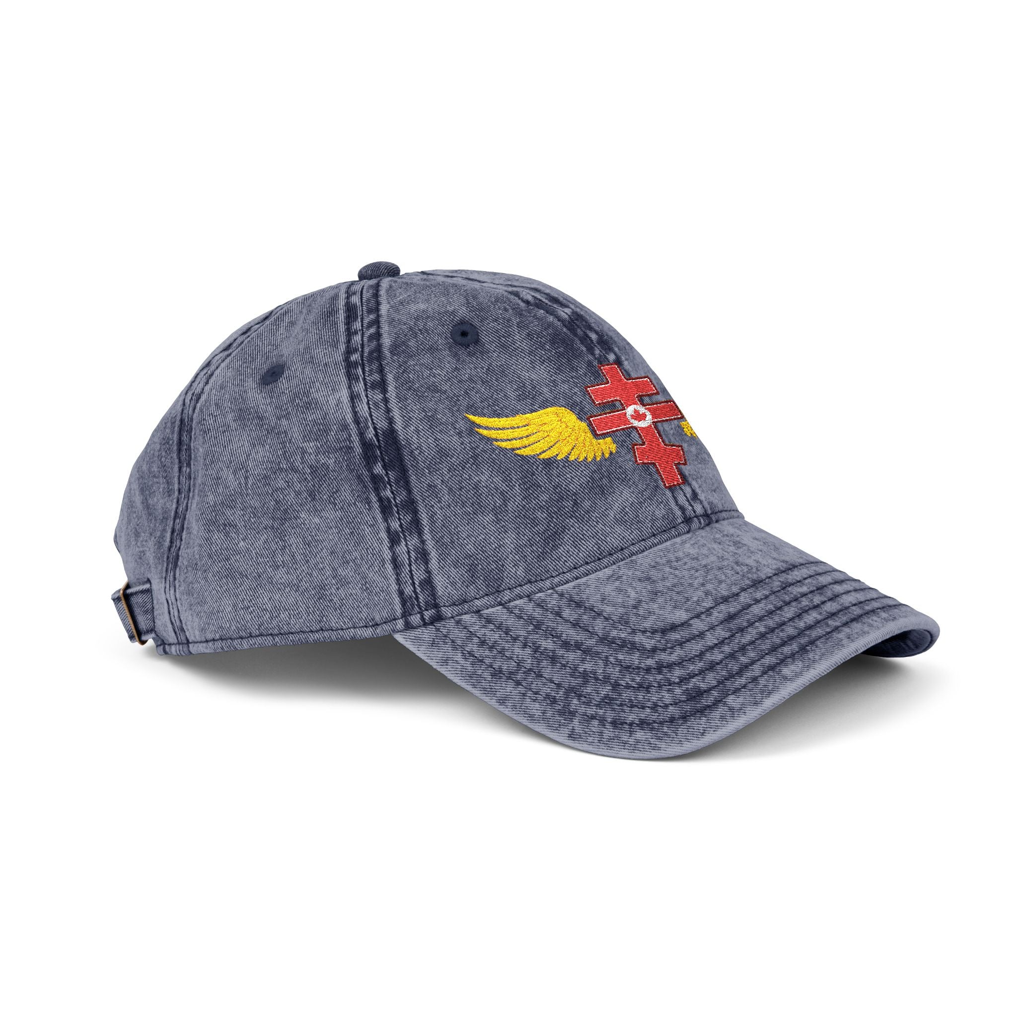 Canadian Orthodox cross with wings embroidered on vintage cotton twill cap -- additional view 11