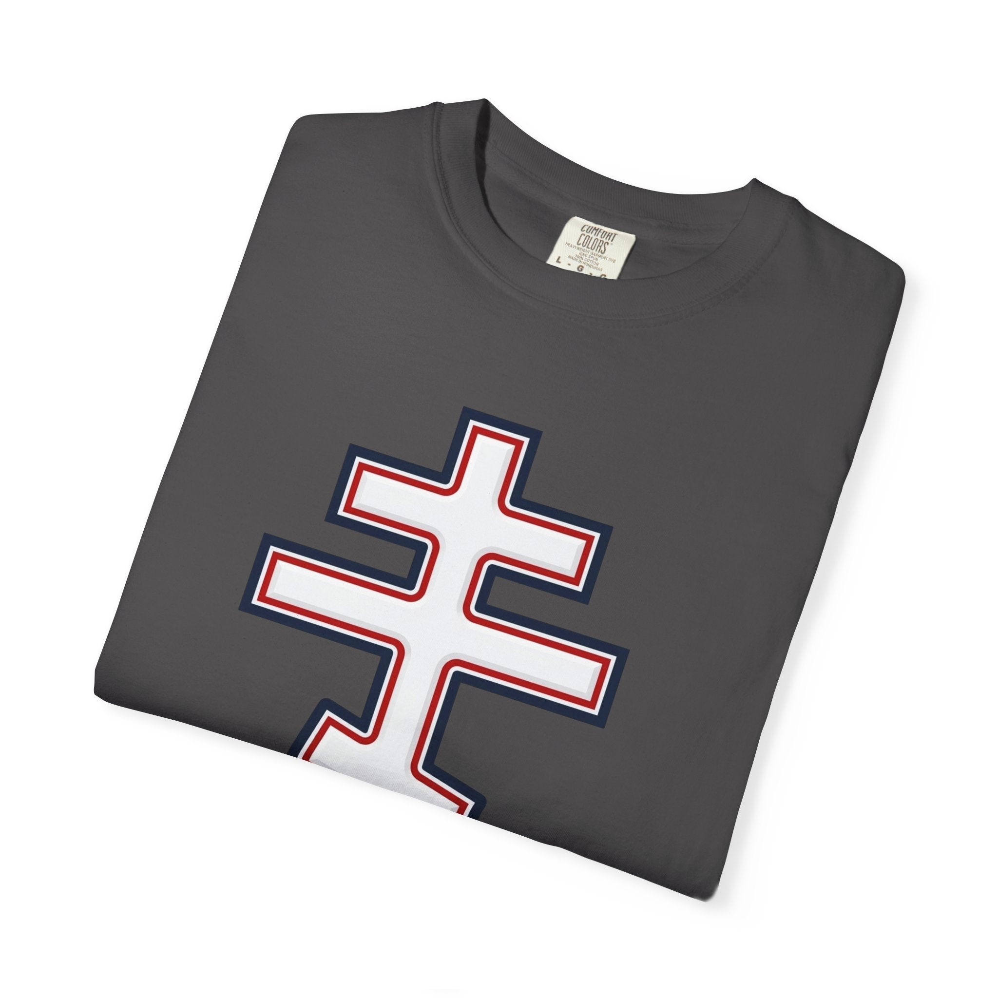 Georgian Orthodox Cross design on a heavyweight garment-dyed t-shirt