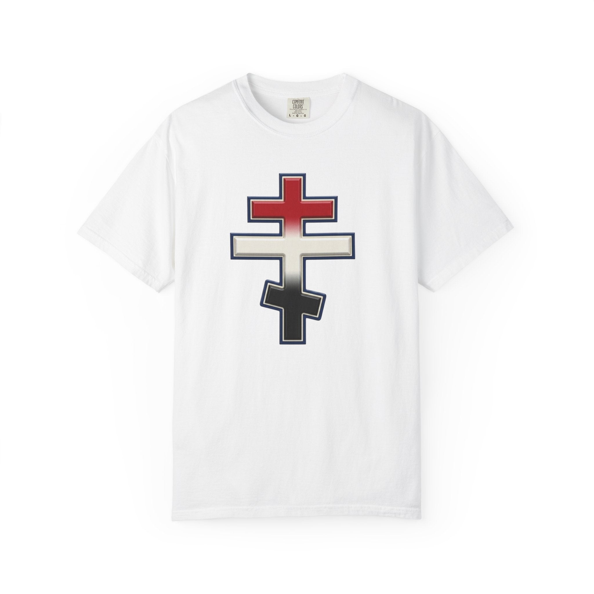 Egyptian Orthodox Cross design on a heavyweight garment-dyed t-shirt