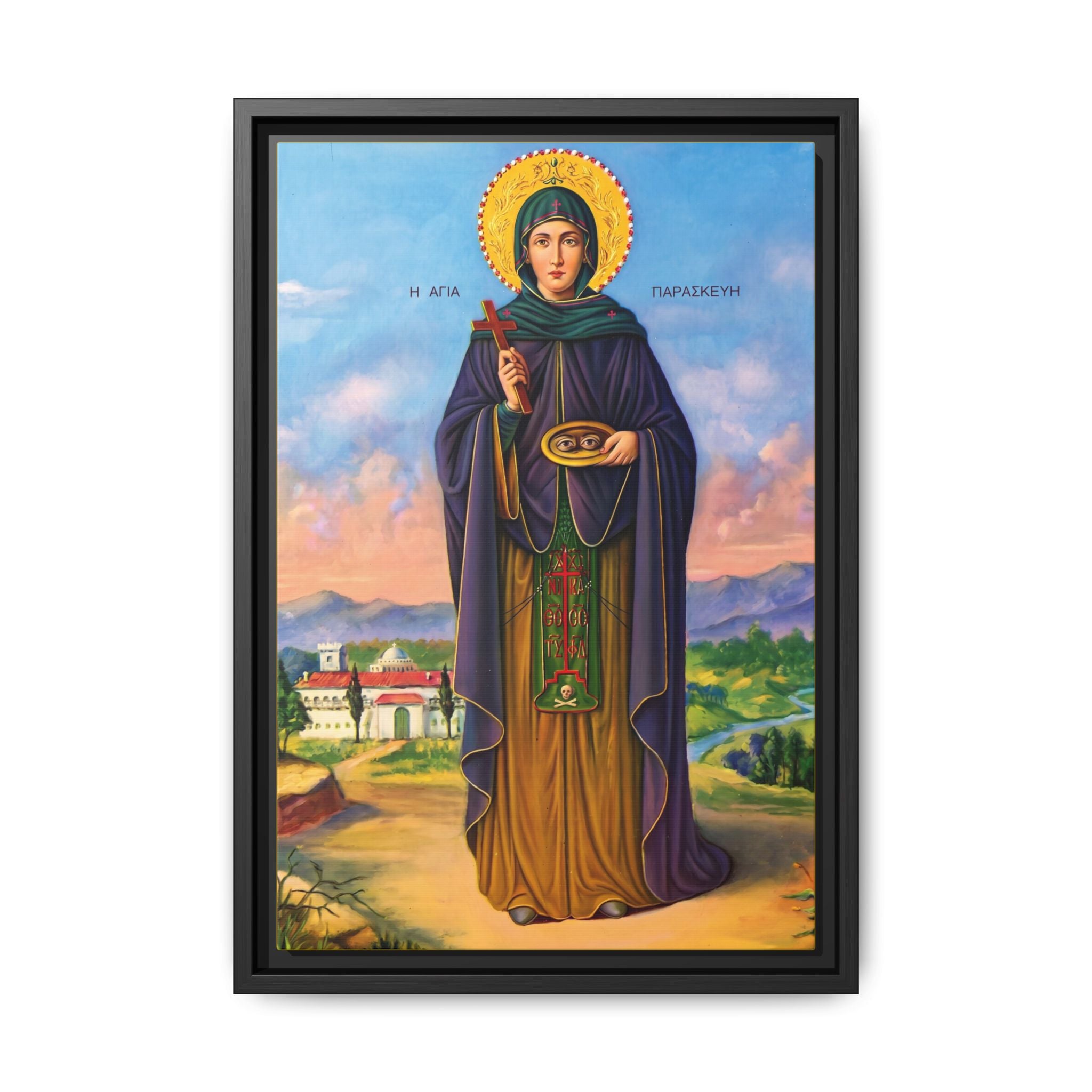 Framed canvas icon of Saint Paraskeva Petka, traditional Orthodox Christian artwork