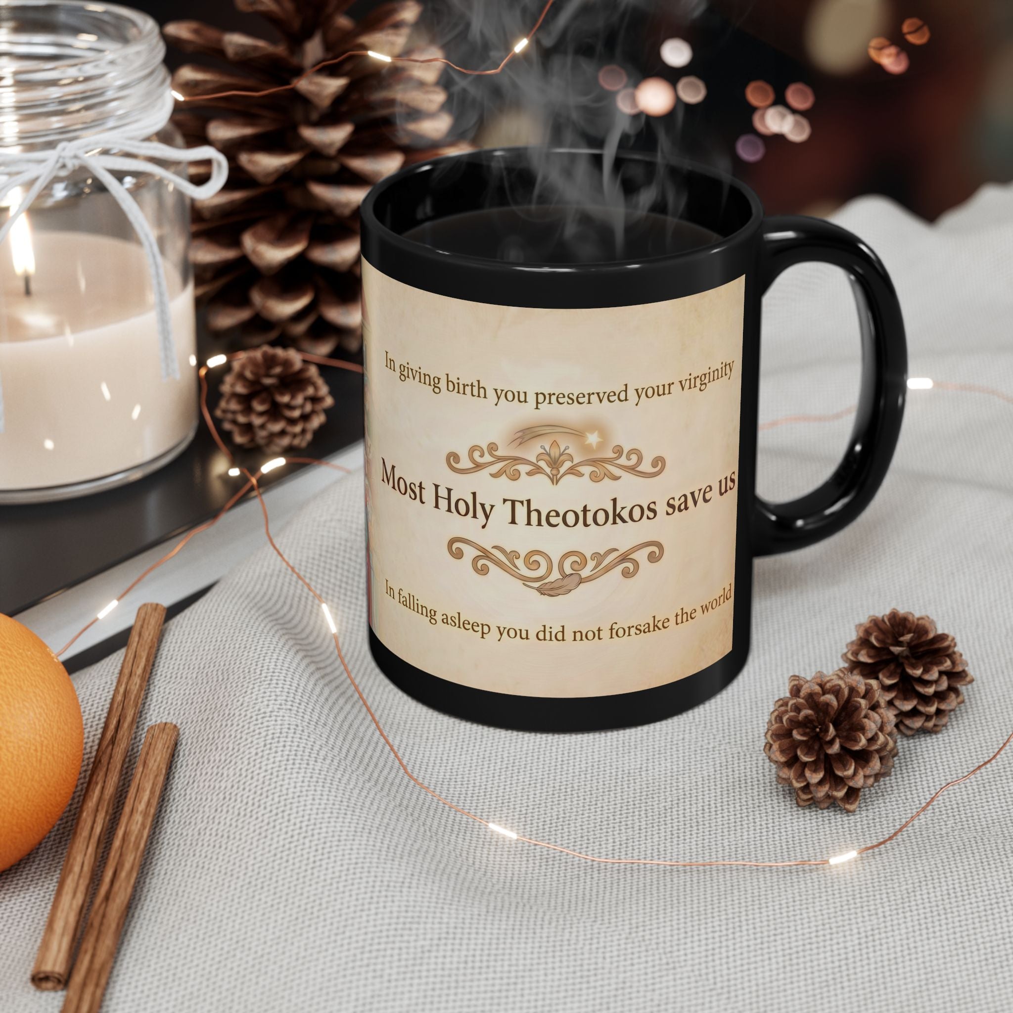 Dormition of the Theotokos Orthodox Christian Black Coffee Mug — Orthodox Coffee Mug
