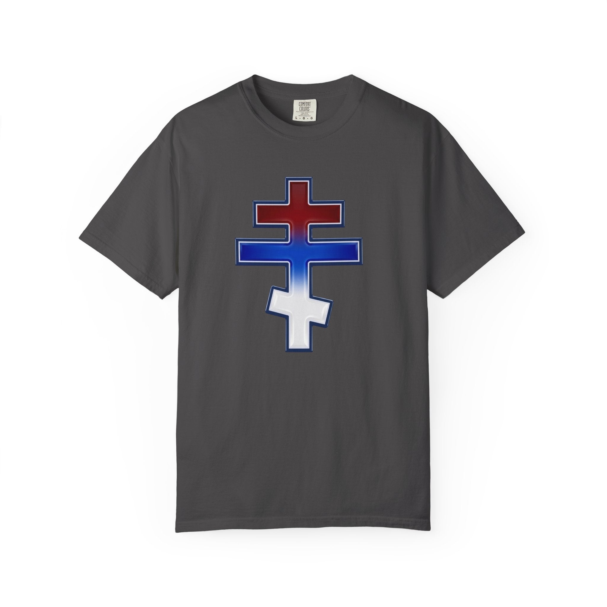 Serbian Orthodox Cross design on a heavyweight garment-dyed t-shirt