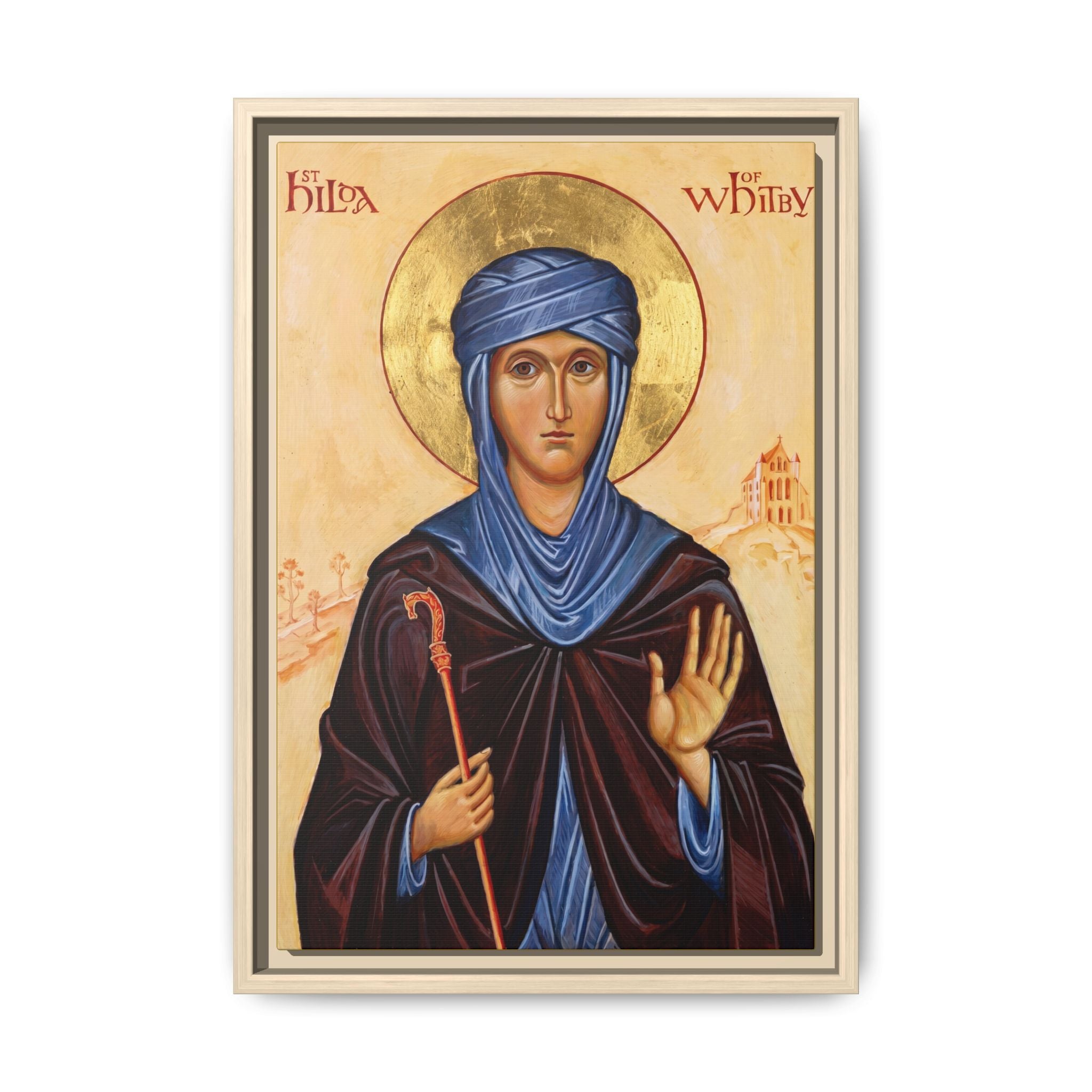 Framed canvas icon of Saint Hilda of Whitby, traditional Orthodox Christian artwork