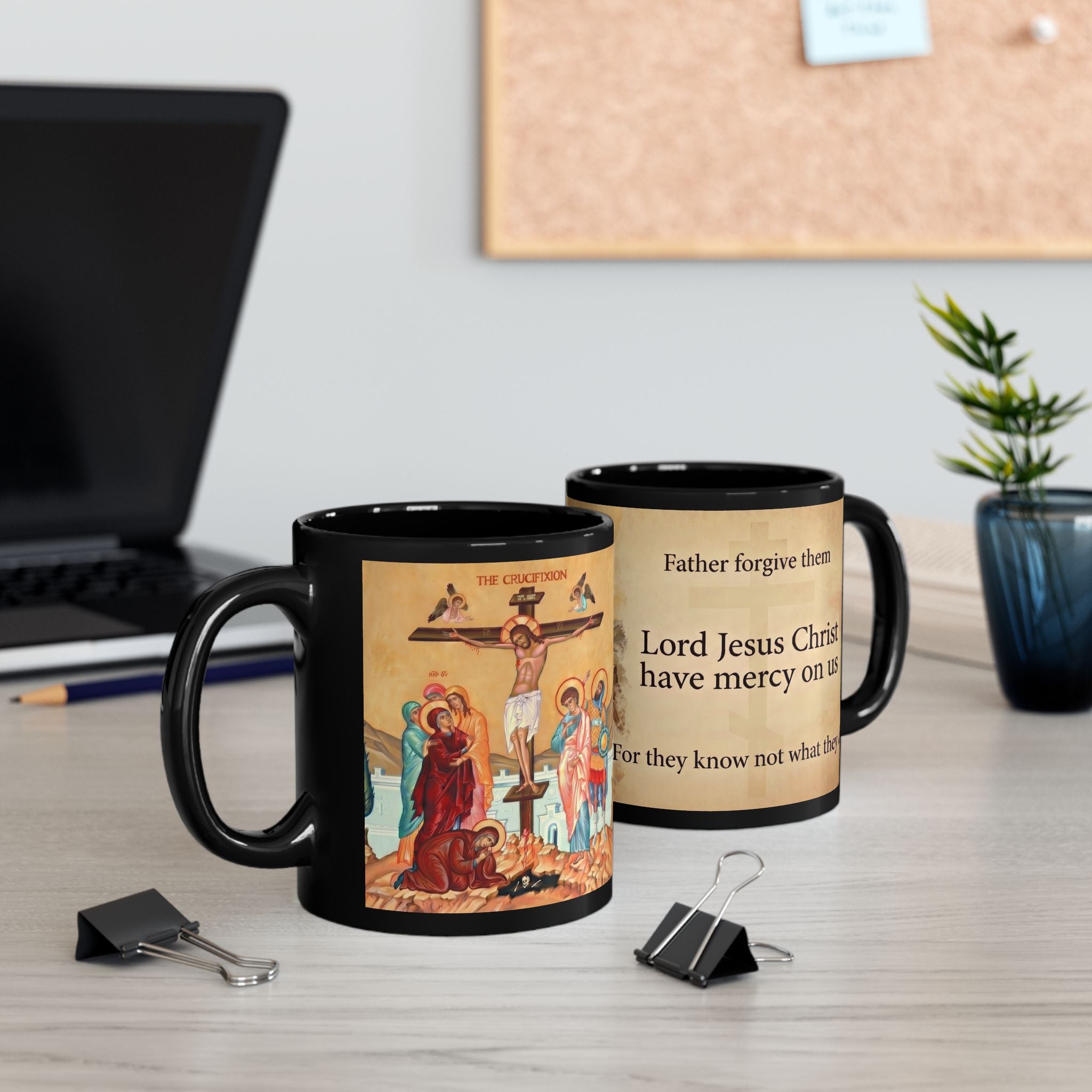 Crucifixion of Christ Orthodox Christian Black Coffee Mug — Christian Gift Idea