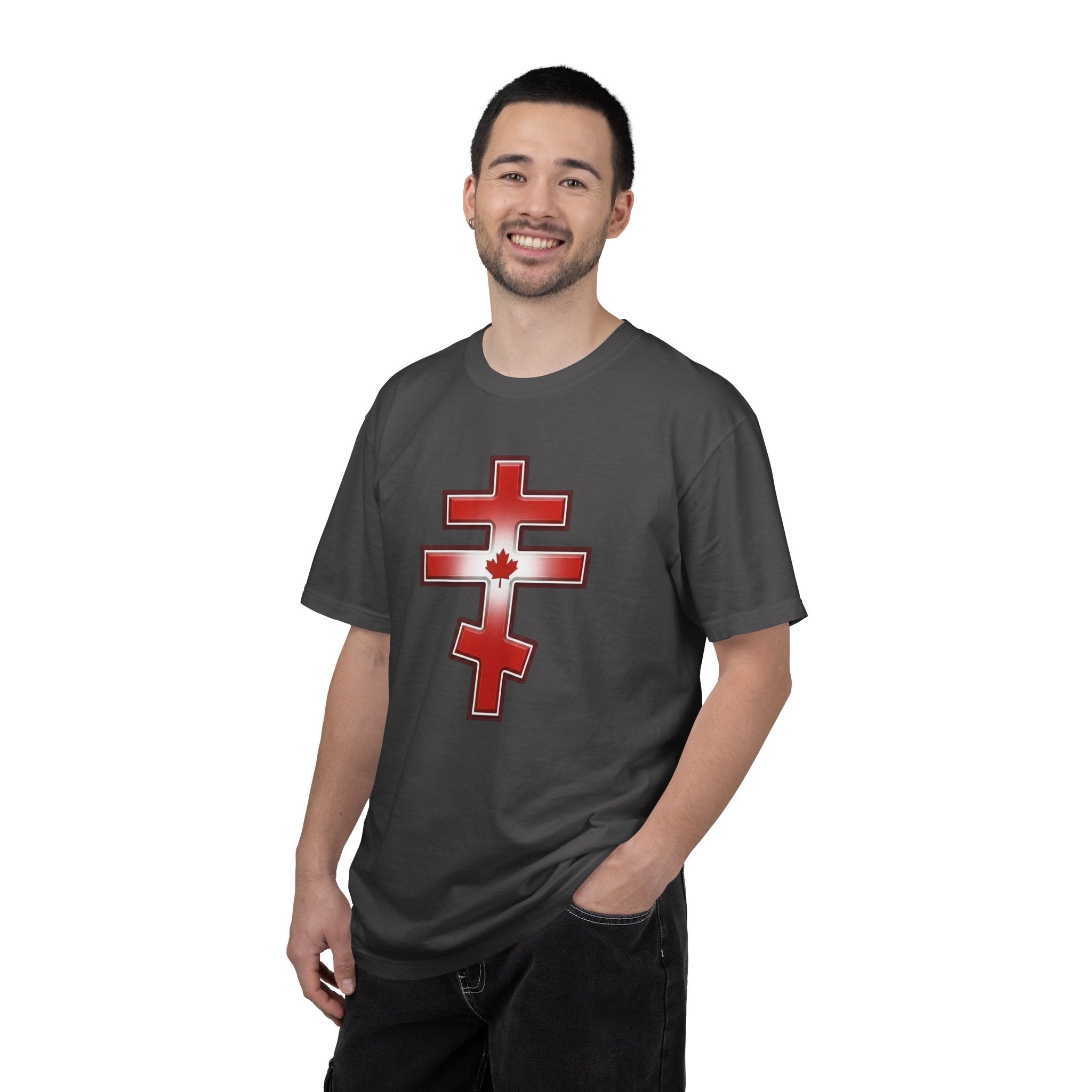 Canadian Orthodox Cross design on a heavyweight garment-dyed t-shirt