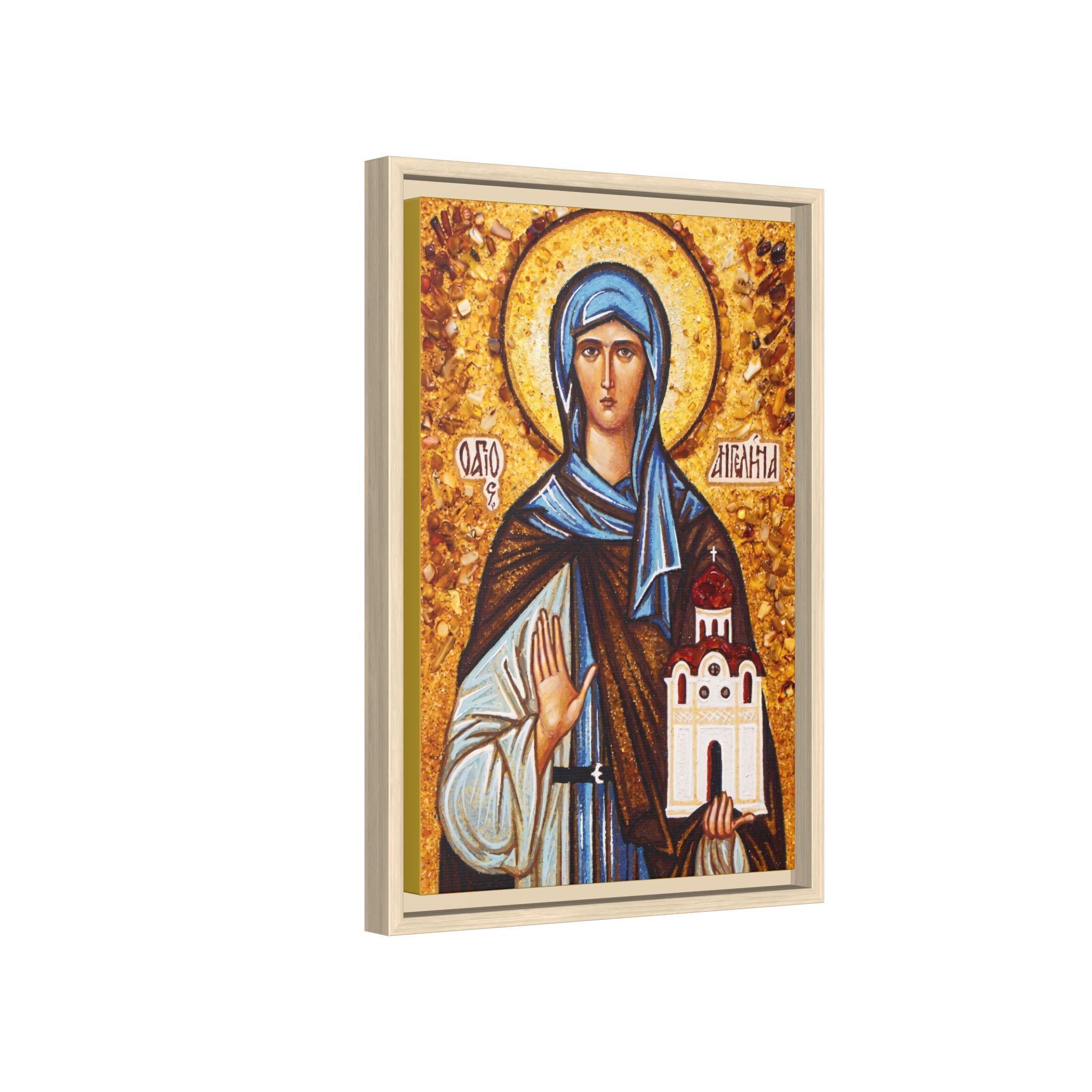 Framed canvas icon of Saint Angelina of Serbia, traditional Orthodox Christian artwork