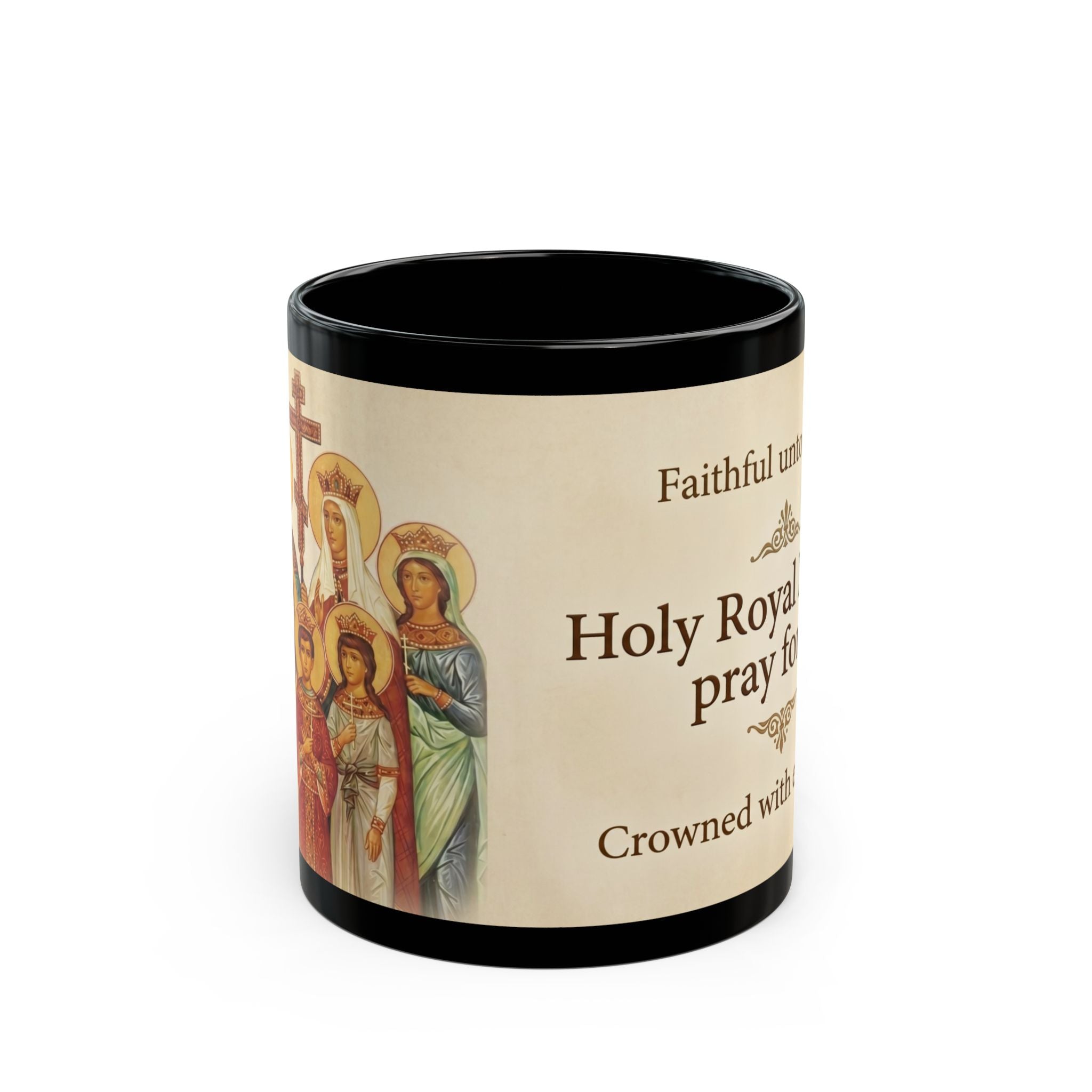 Holy Royal Martyrs Family Orthodox Christian Black Coffee Mug — Orthodox Christian Mug
