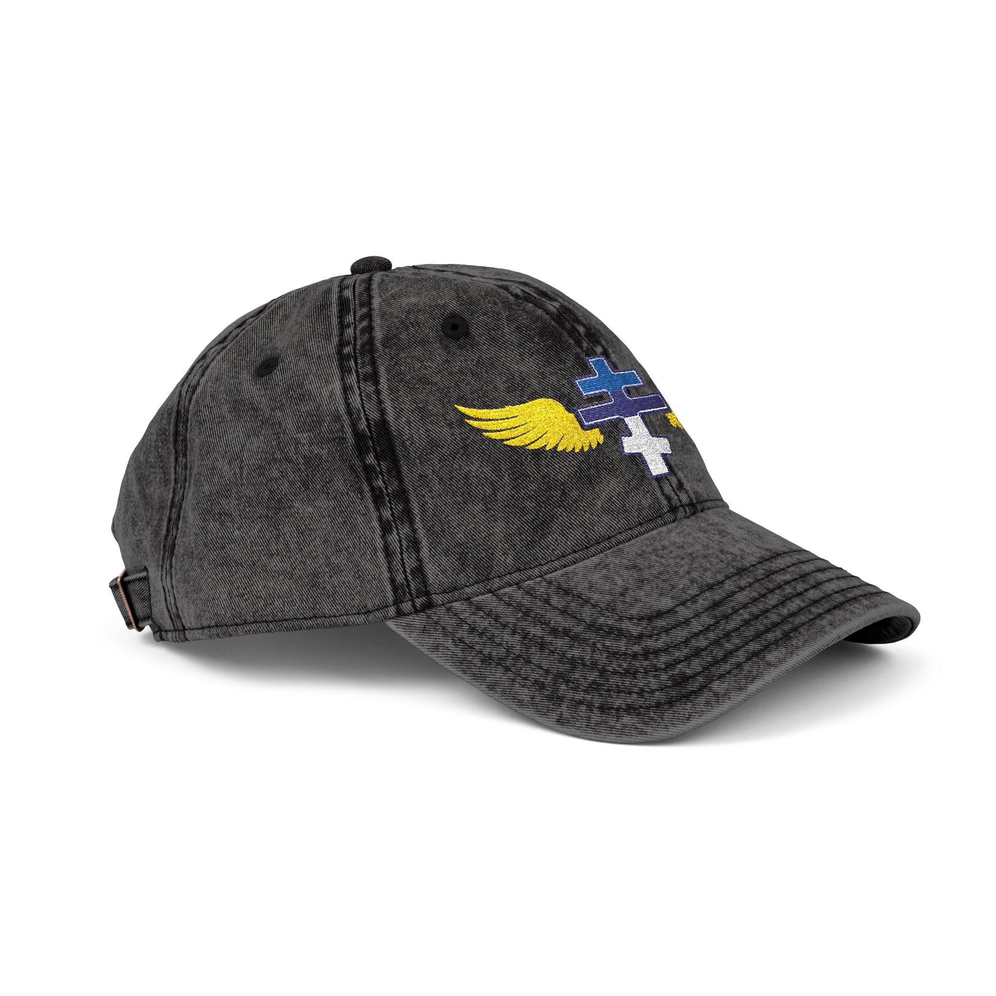 Estonian Orthodox cross with wings embroidered on vintage cotton twill cap -- additional view 5