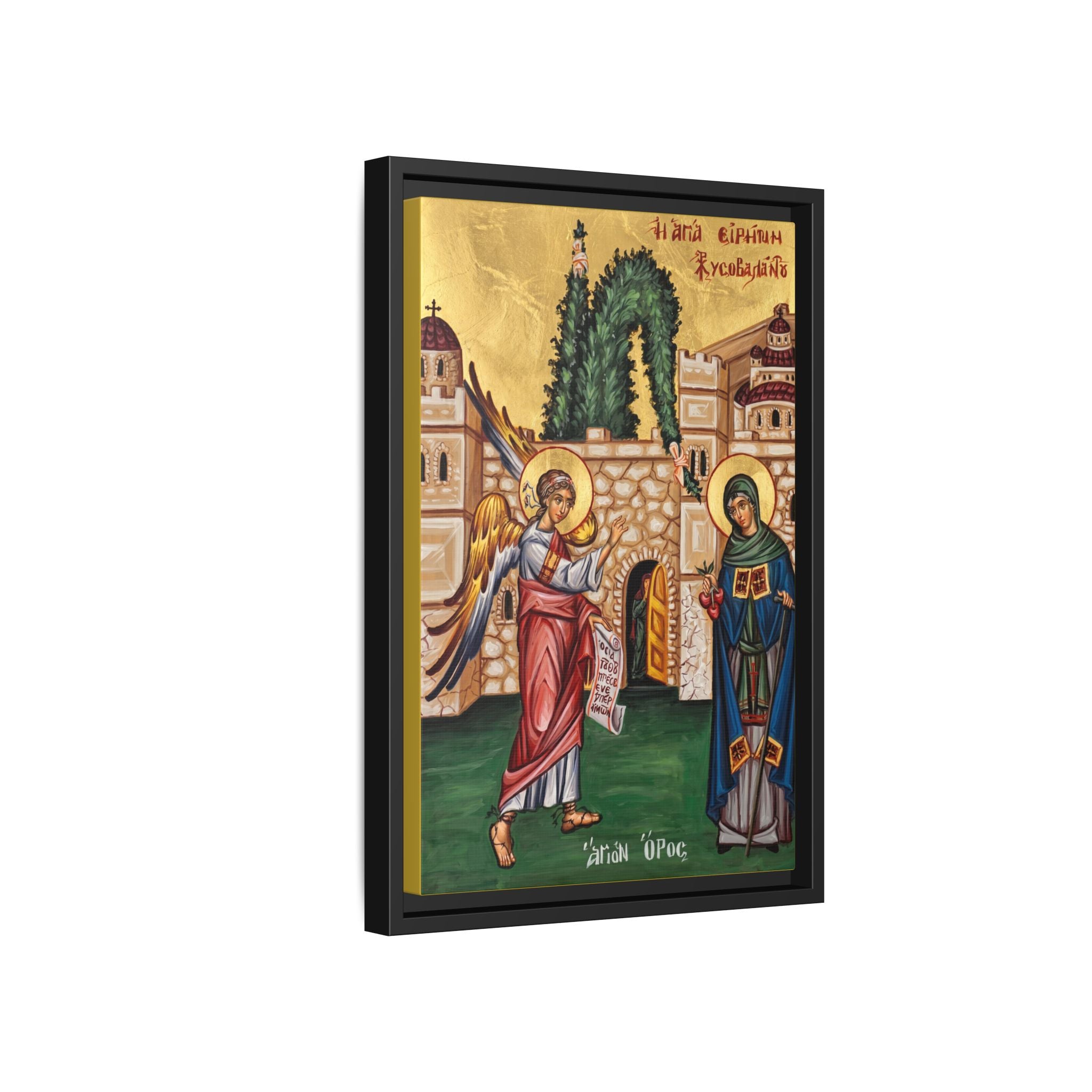 Framed canvas icon of Saint Irene Chrysovalantou, traditional Orthodox Christian artwork