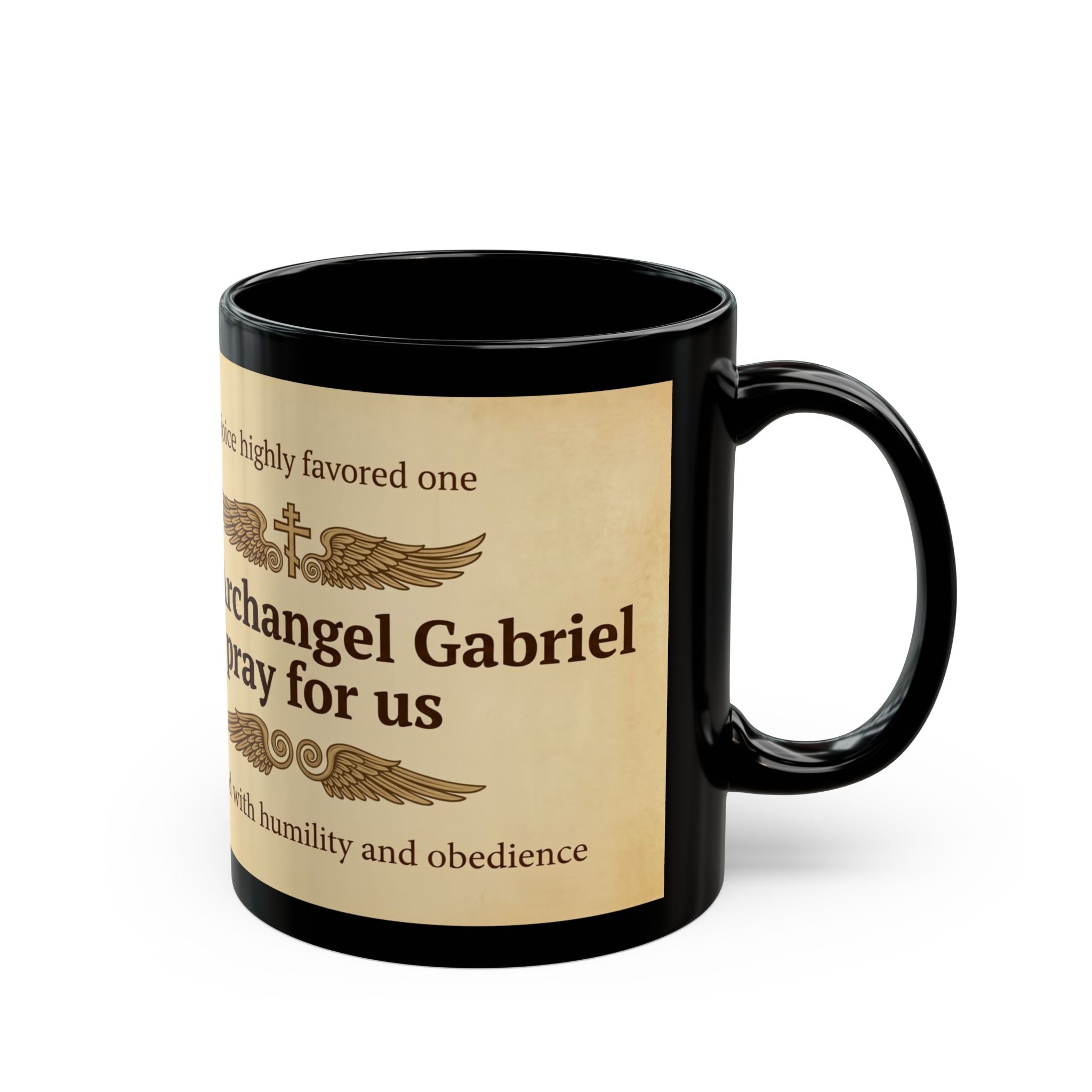 Archangel Gabriel Orthodox Christian Black Coffee Mug — Gift for Orthodox Christians