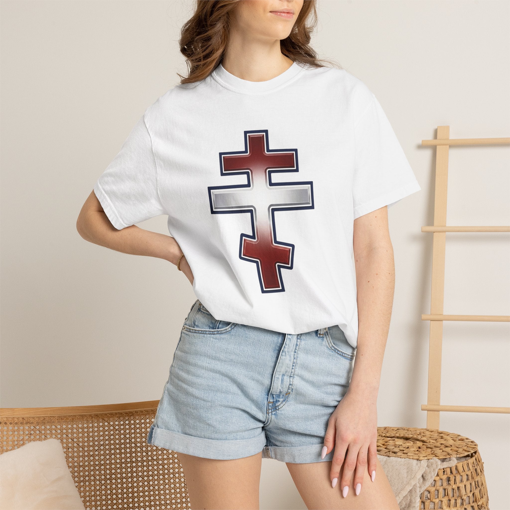 Lebanese Orthodox Cross design on a heavyweight garment-dyed t-shirt
