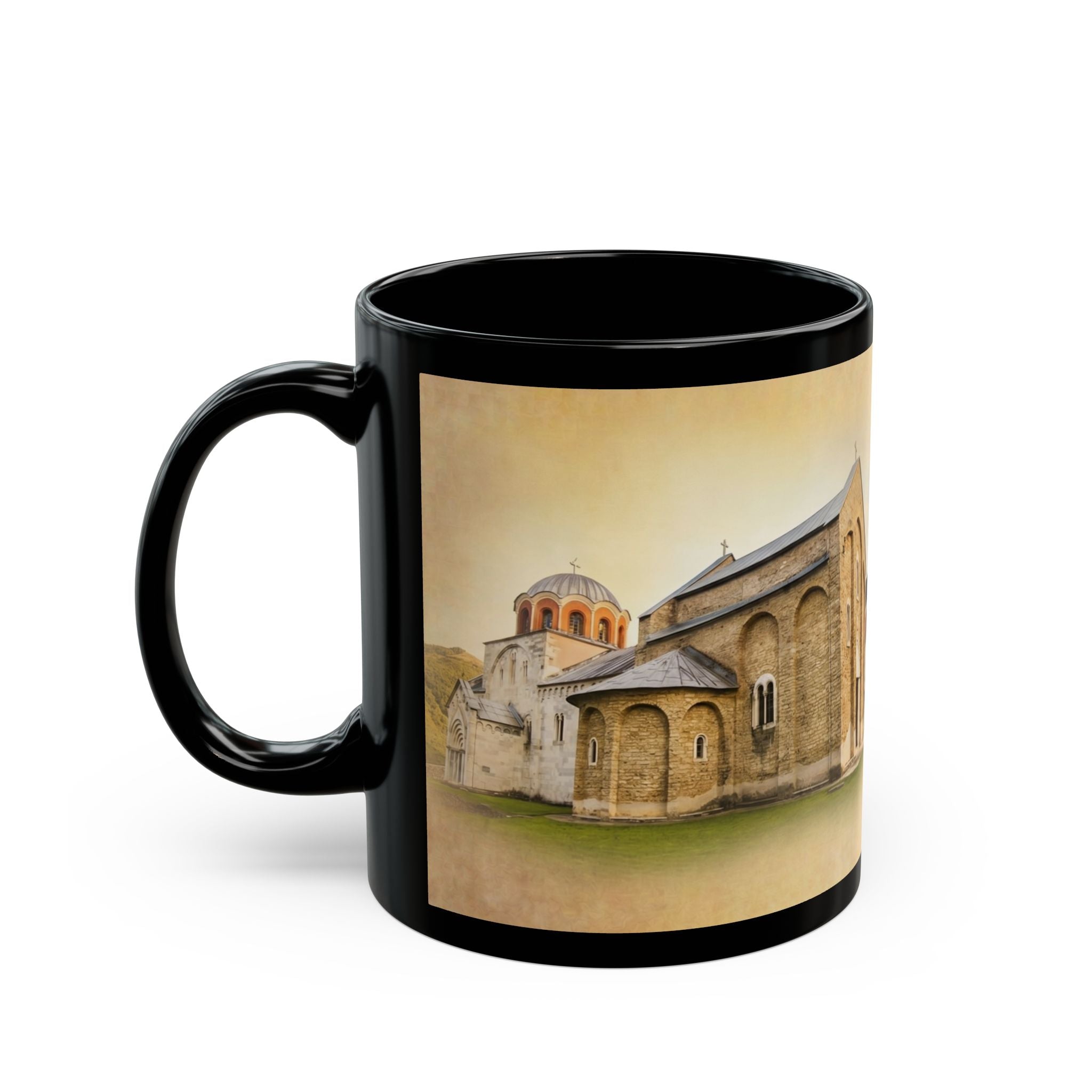 Studenica Monastery Orthodox Christian Black Coffee Mug — Orthodox Christian Gift