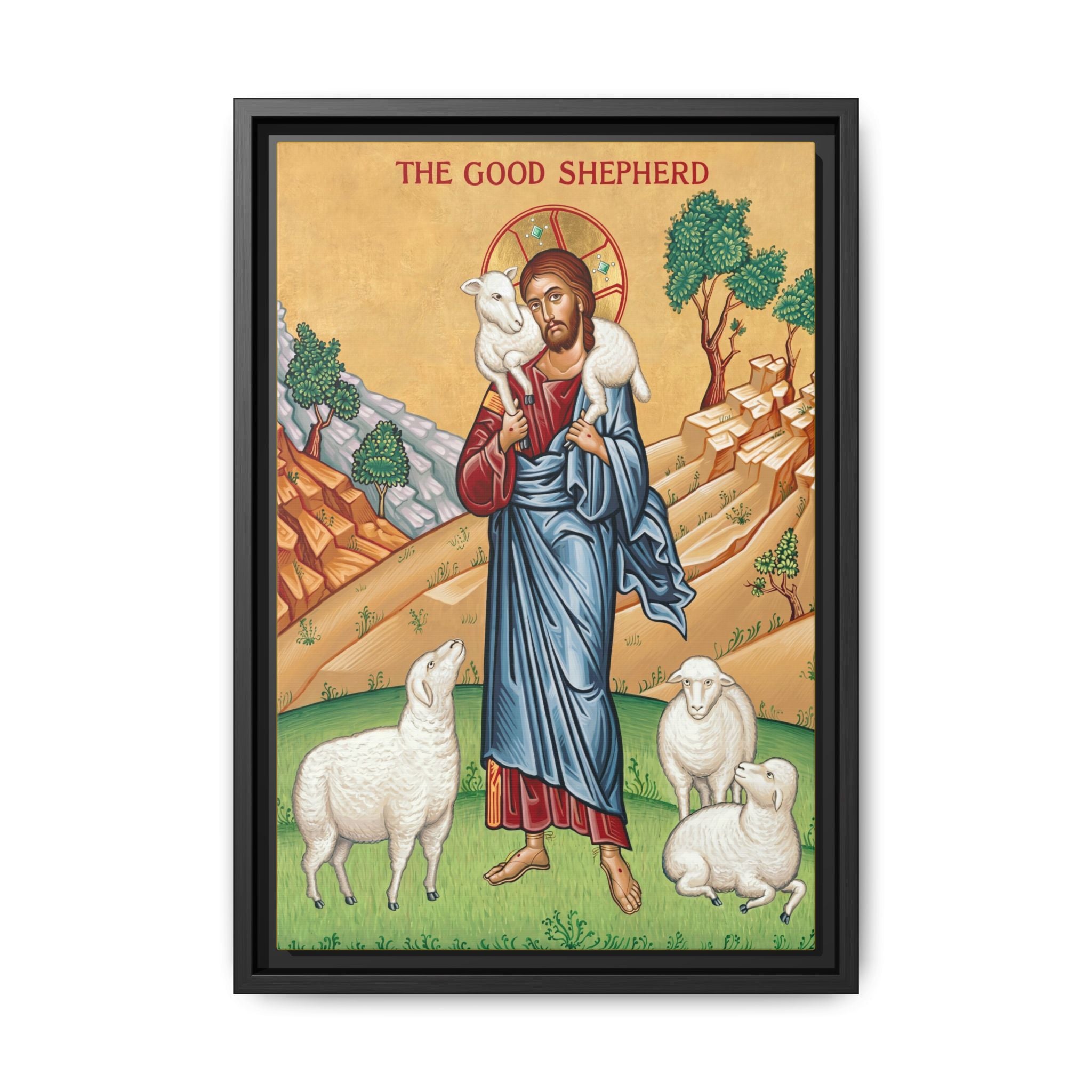 Christ The Good Shepherd Framed Canvas Icon