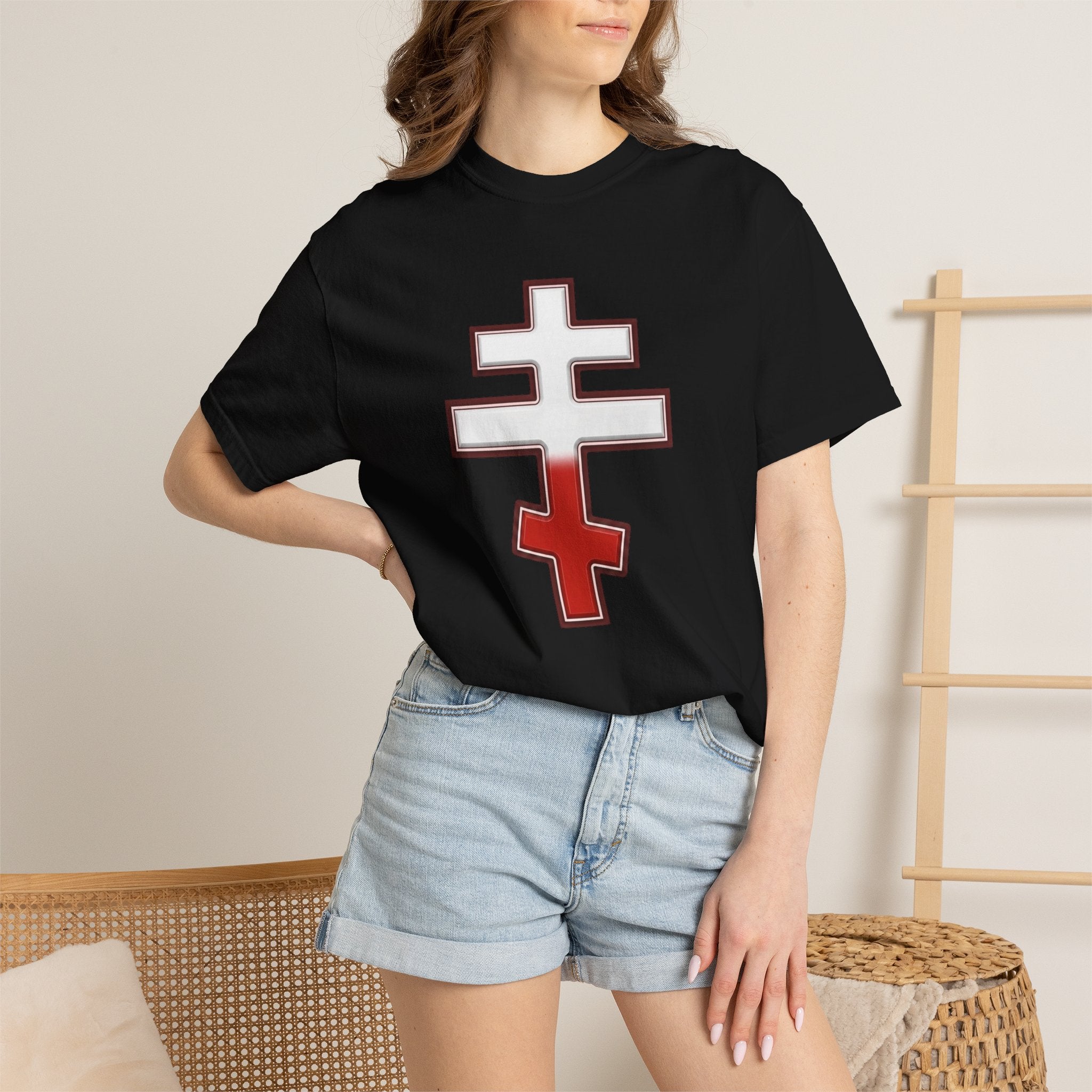 Polish Orthodox Cross design on a heavyweight garment-dyed t-shirt