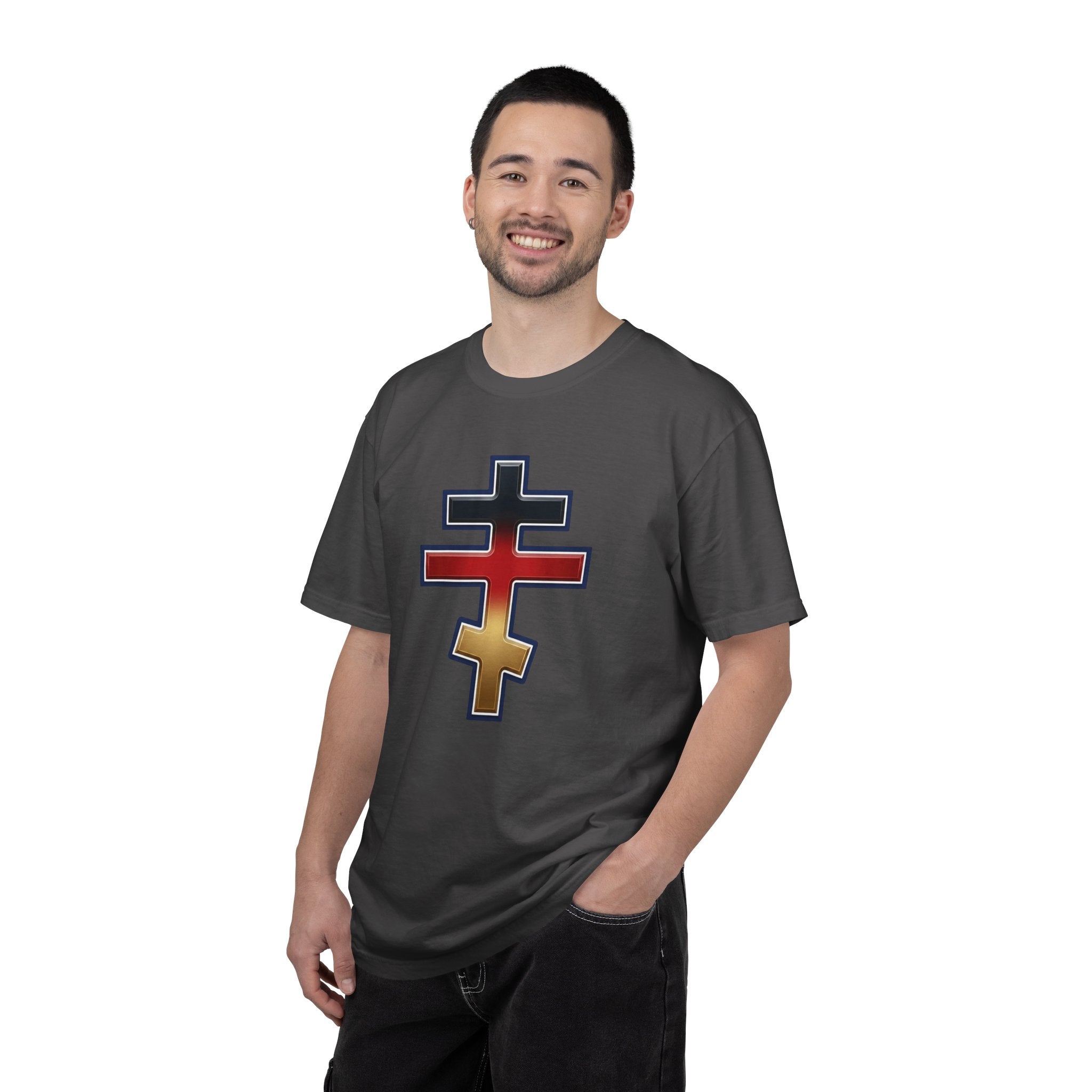 German Orthodox Cross design on a heavyweight garment-dyed t-shirt
