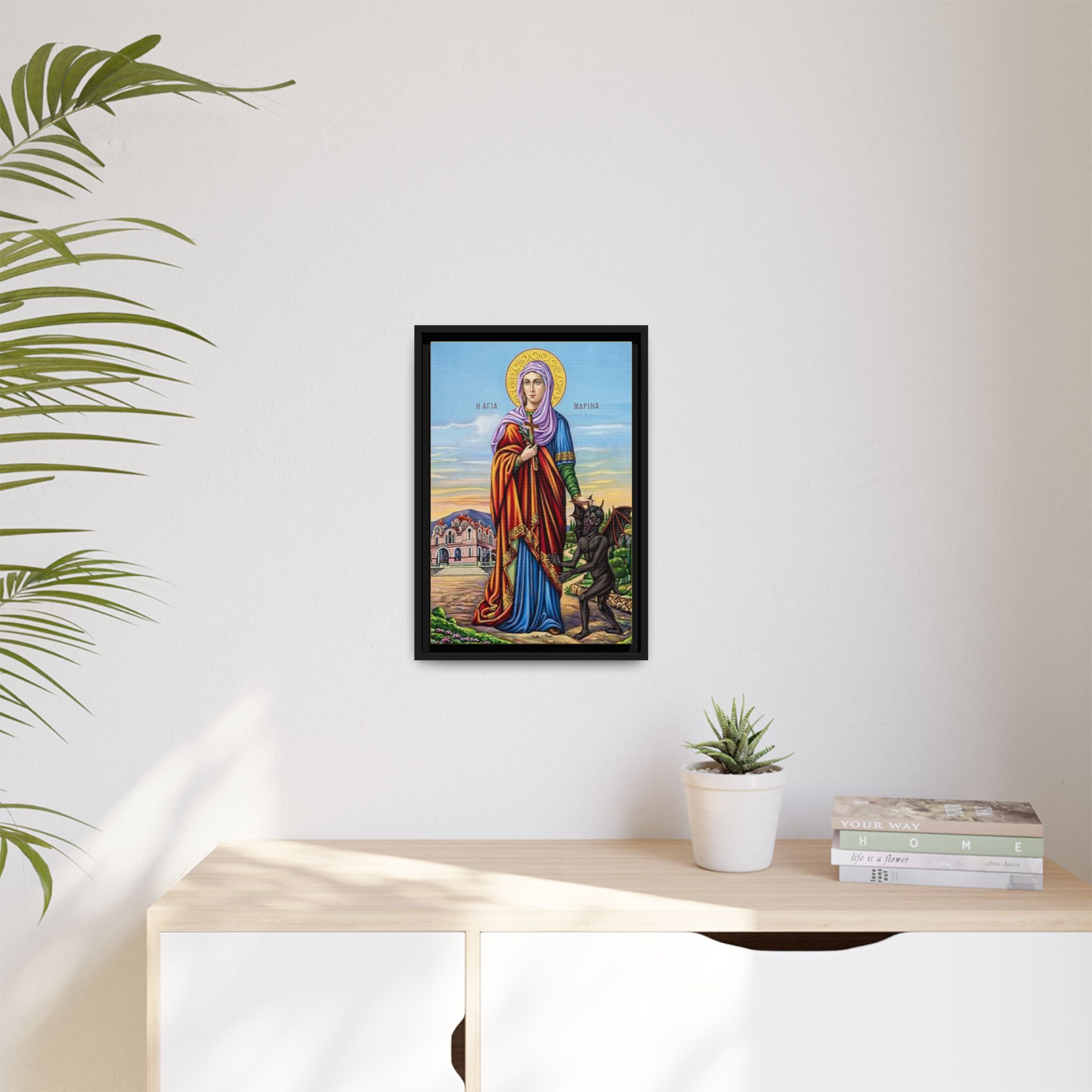 Framed canvas icon of Saint Marina the Great Martyr, traditional Orthodox Christian artwork