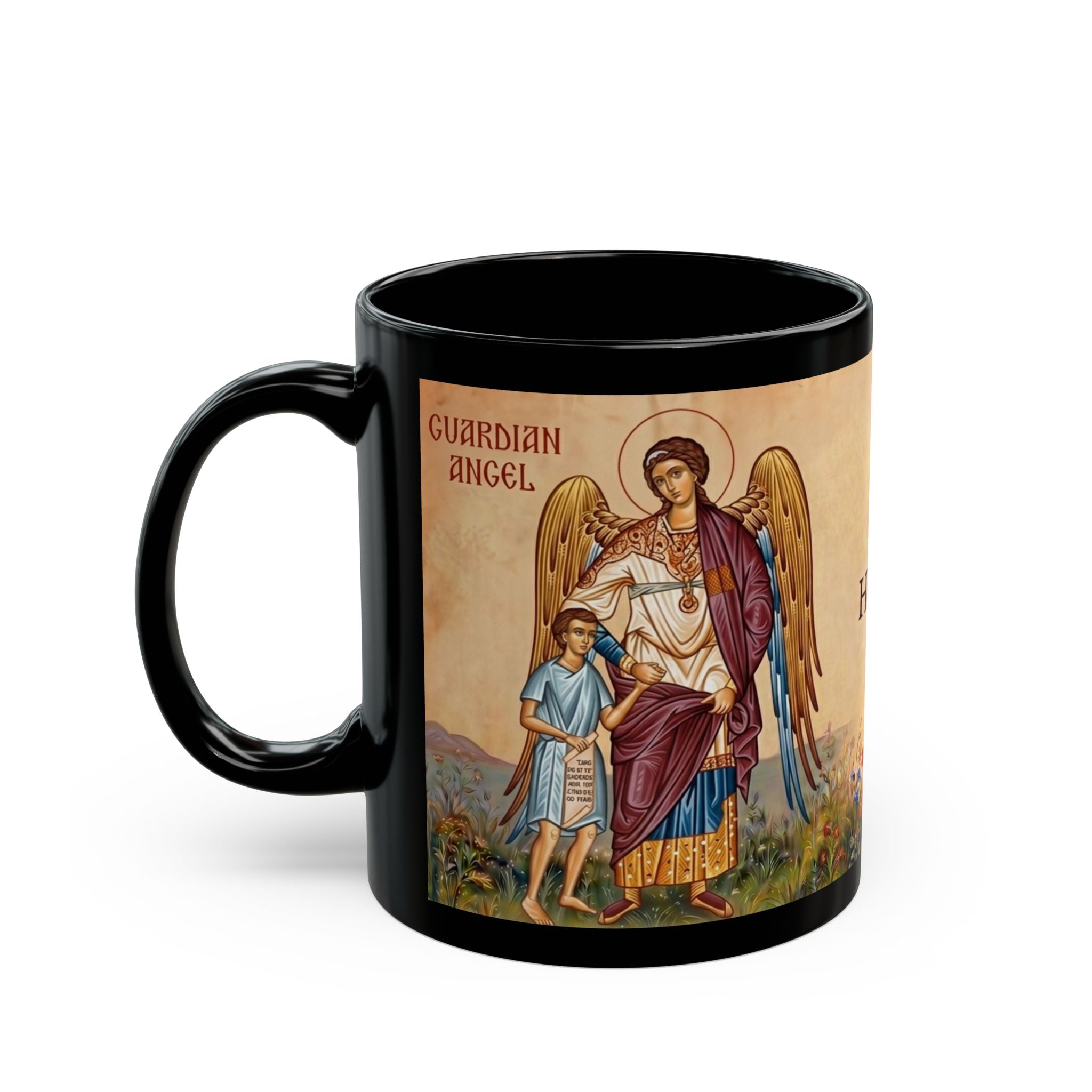 Archangel Selaphiel Orthodox Christian Black Coffee Mug — Orthodox Christian Gift