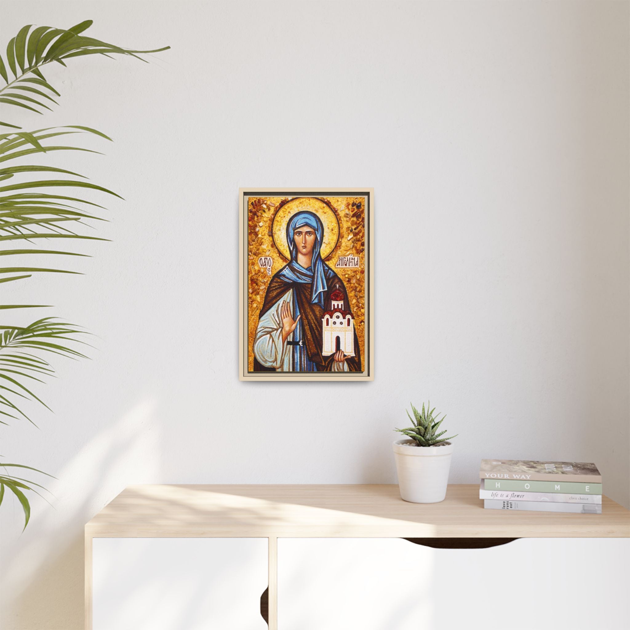 Framed canvas icon of Saint Angelina of Serbia, traditional Orthodox Christian artwork