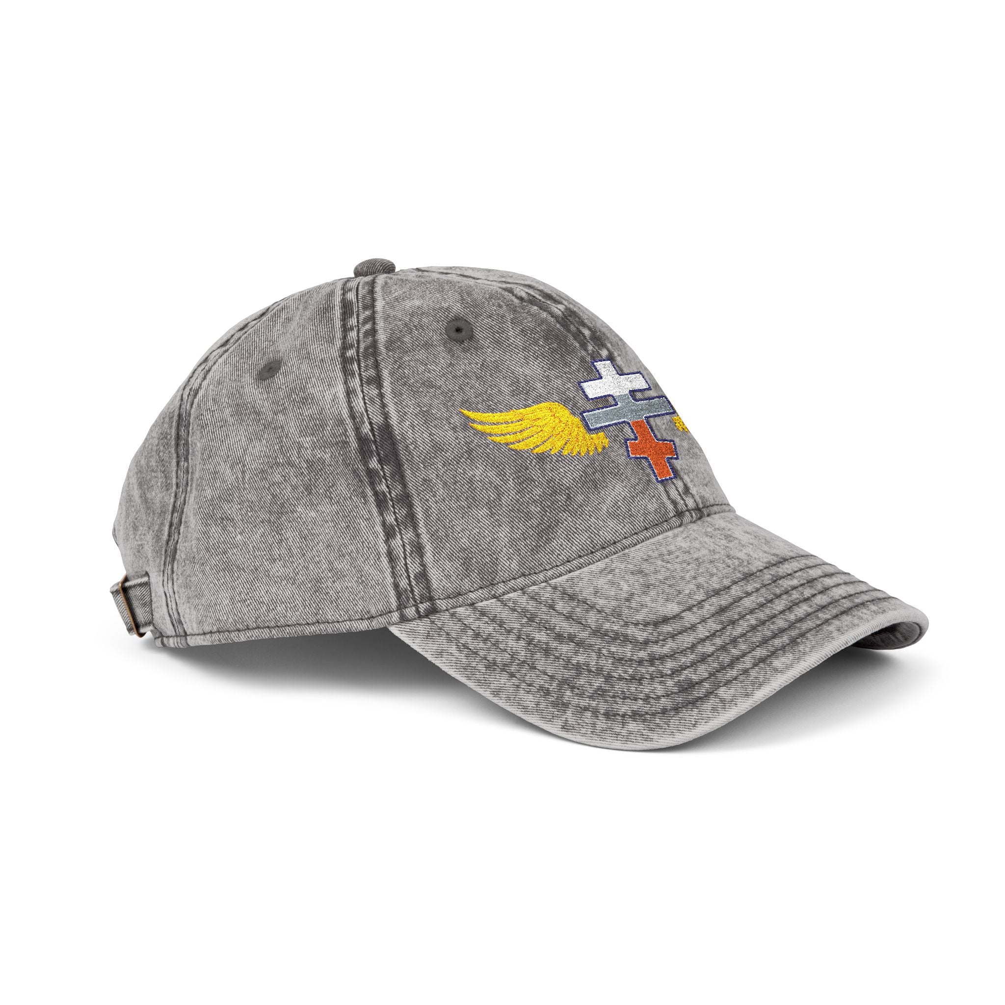 Slovak Orthodox cross with wings embroidered on vintage cotton twill cap -- additional view 8
