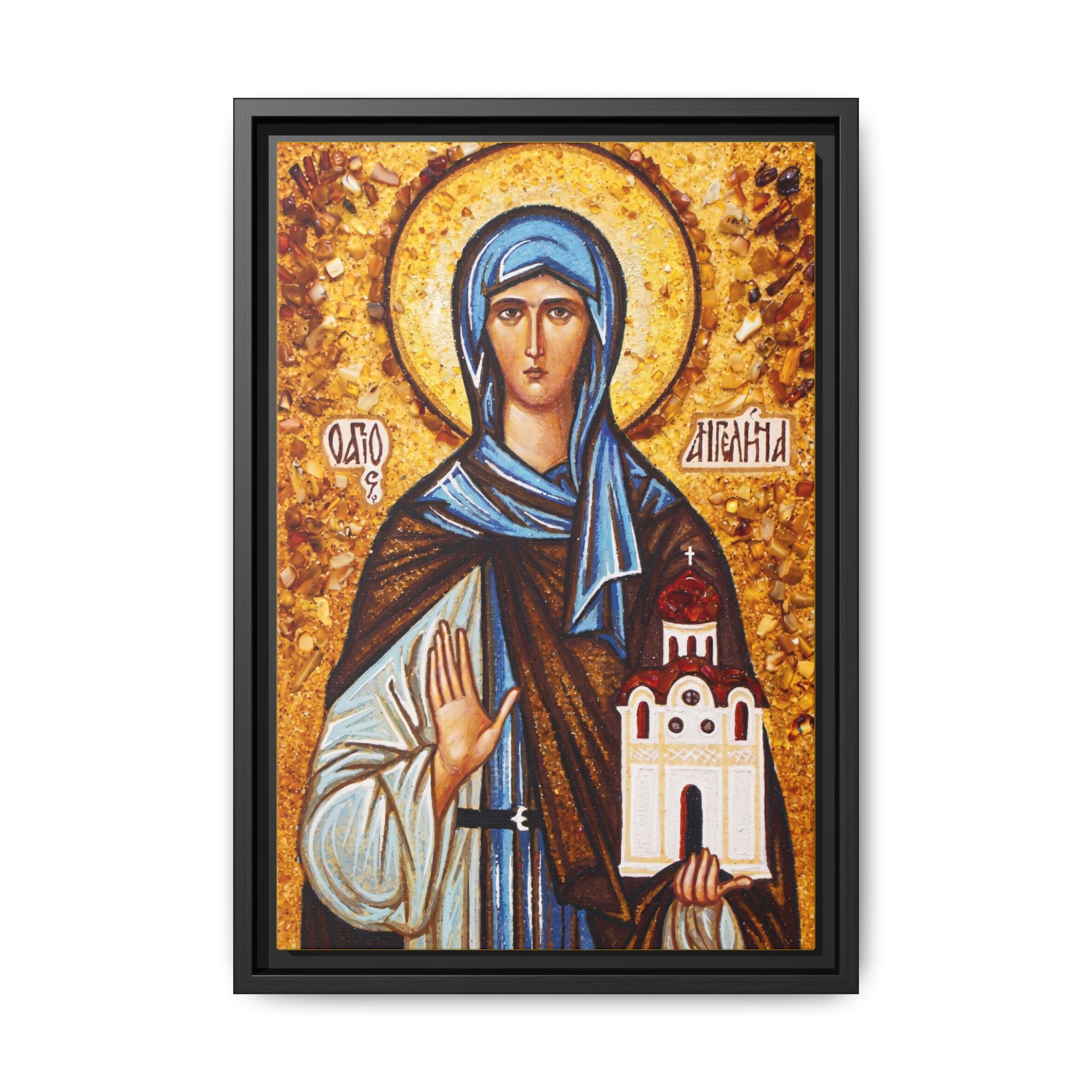 Framed canvas icon of Saint Angelina of Serbia, traditional Orthodox Christian artwork