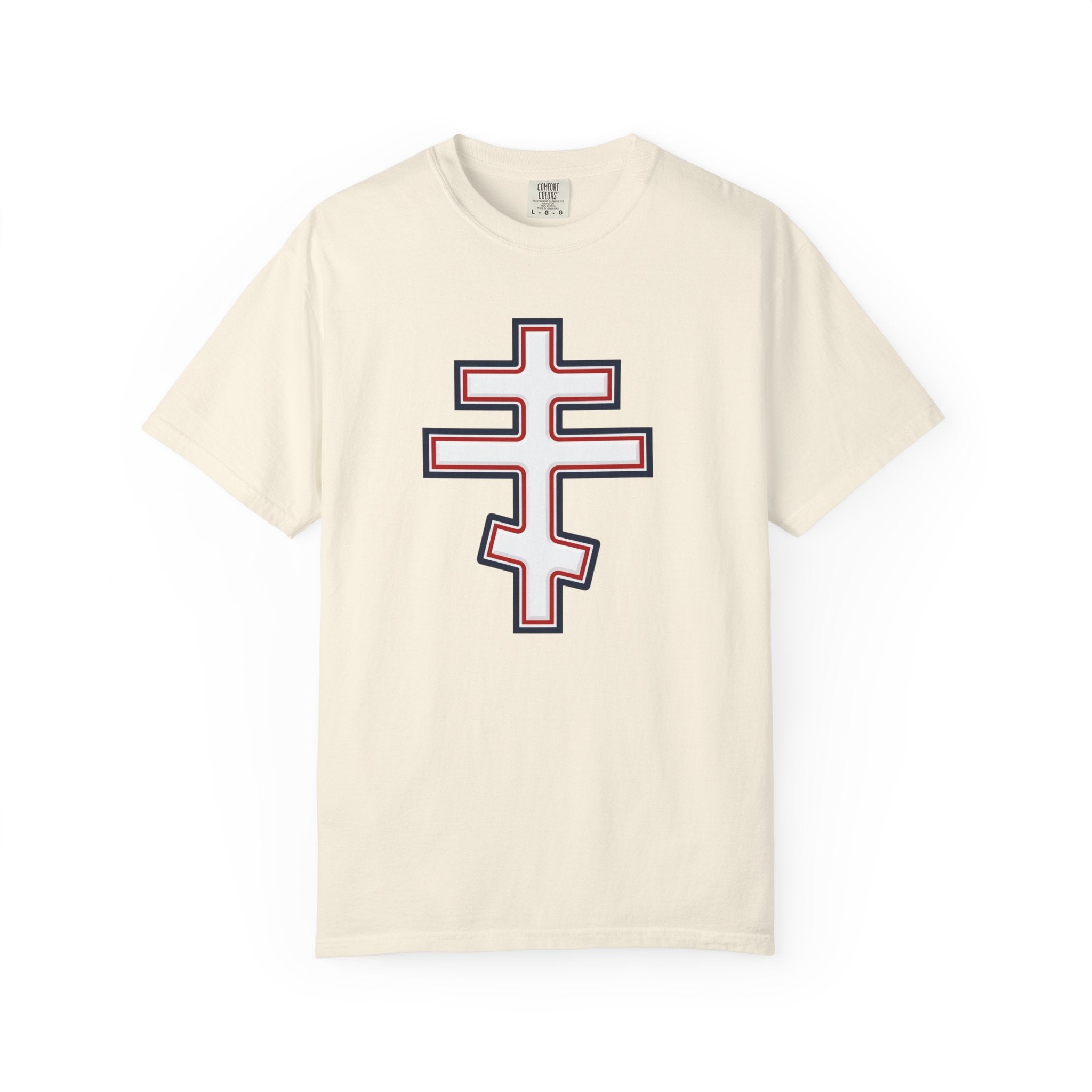 Georgian Orthodox Cross design on a heavyweight garment-dyed t-shirt