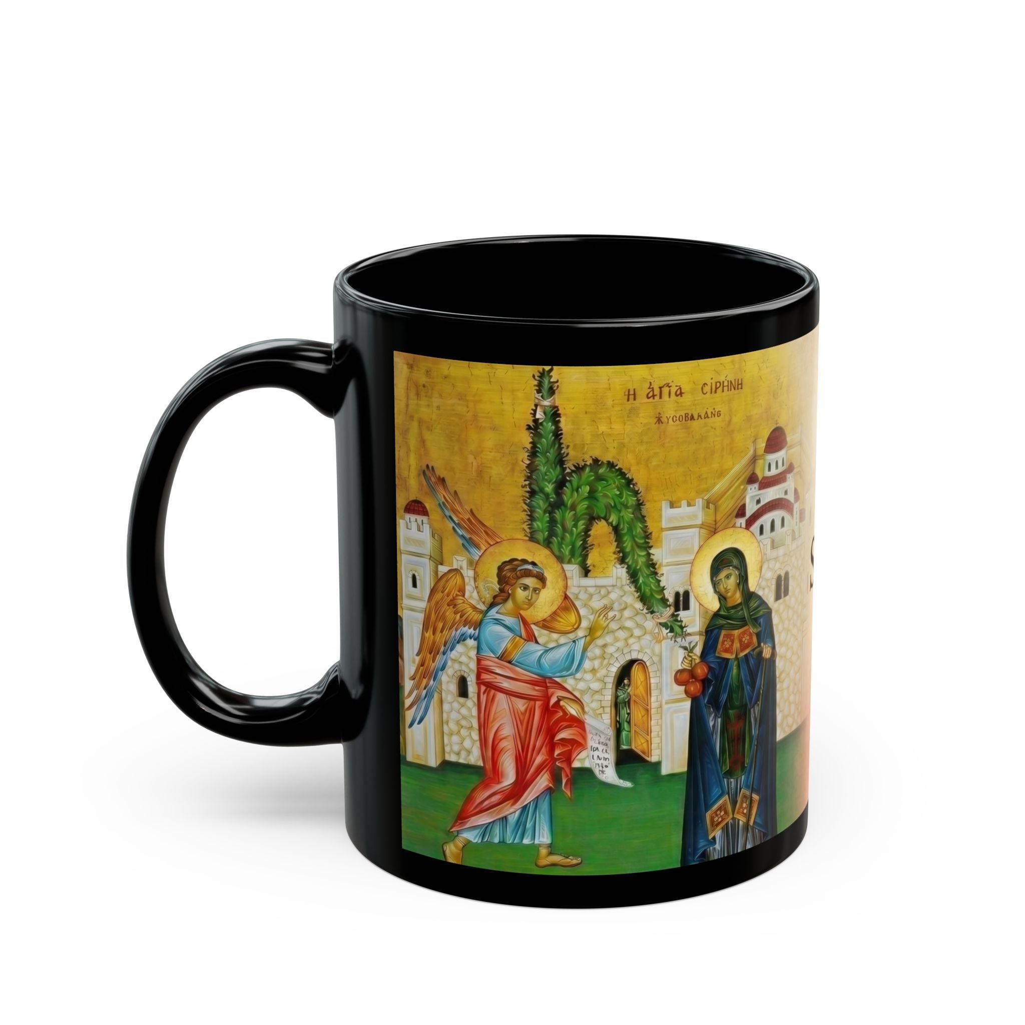 Saint Irene the Great Martyr Orthodox Christian Black Coffee Mug — Orthodox Christian Gift