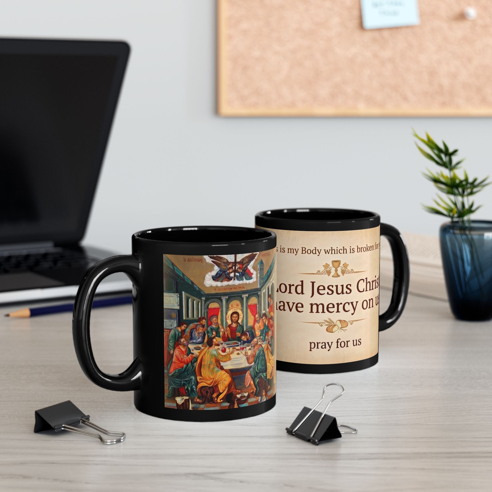 The Last Supper Icon Black Coffee Mug