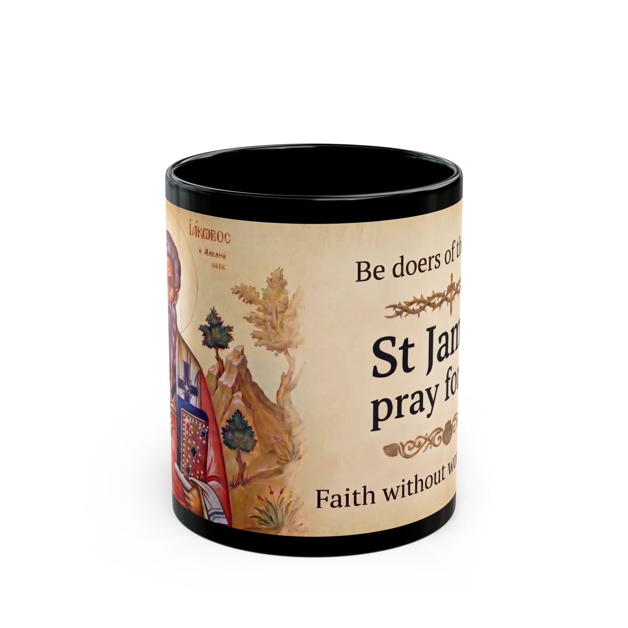 Saint James Son of Zebedee Orthodox Christian Black Coffee Mug — Gift for Orthodox Christians