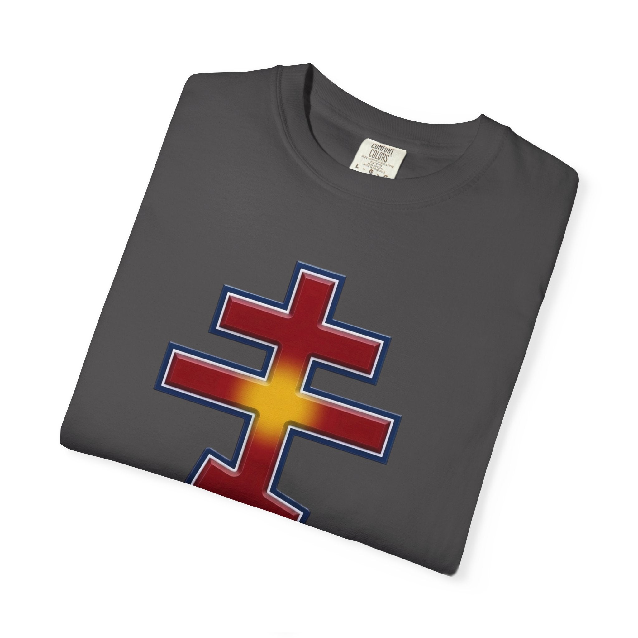 North Macedonian Orthodox Cross design on a heavyweight garment-dyed t-shirt
