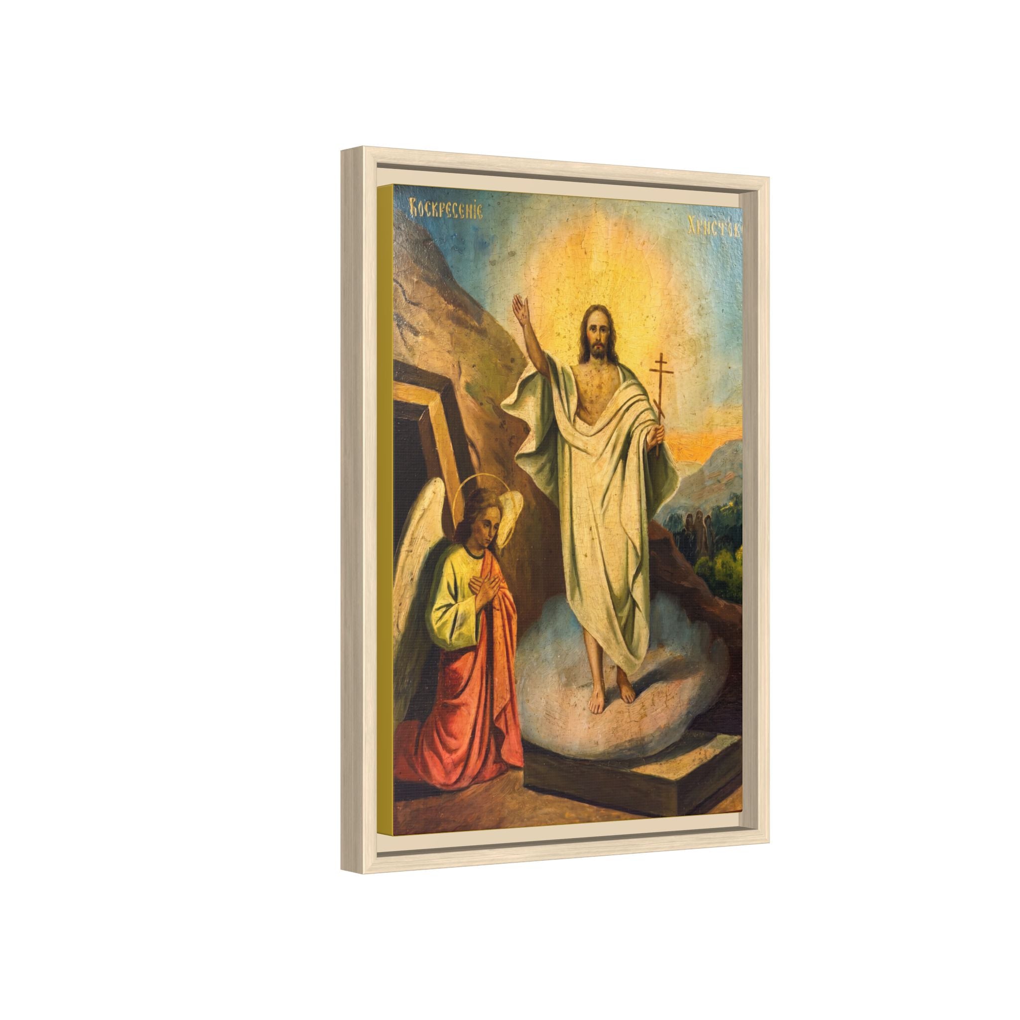Framed canvas icon of Pascha Resurrection, traditional Orthodox Christian artwork