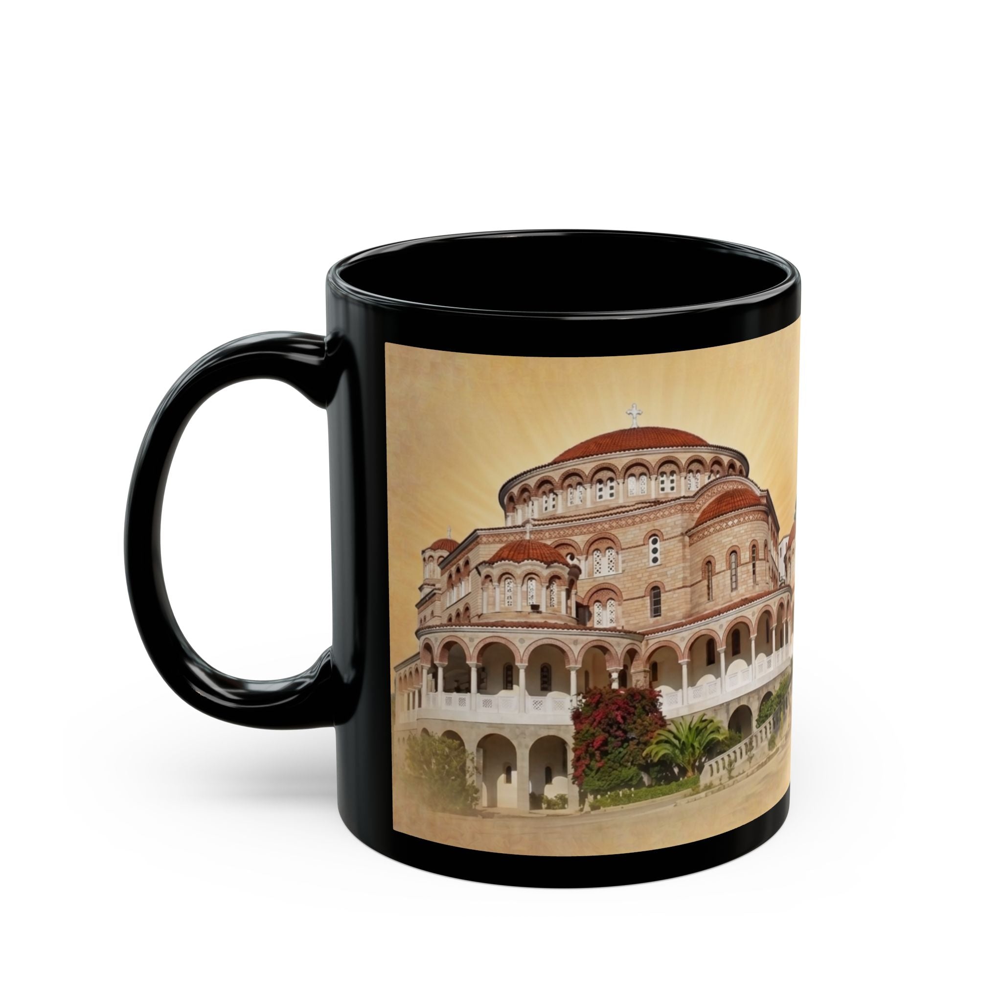 Saint Nektarios Monastery Orthodox Christian Black Coffee Mug — Orthodox Christian Gift