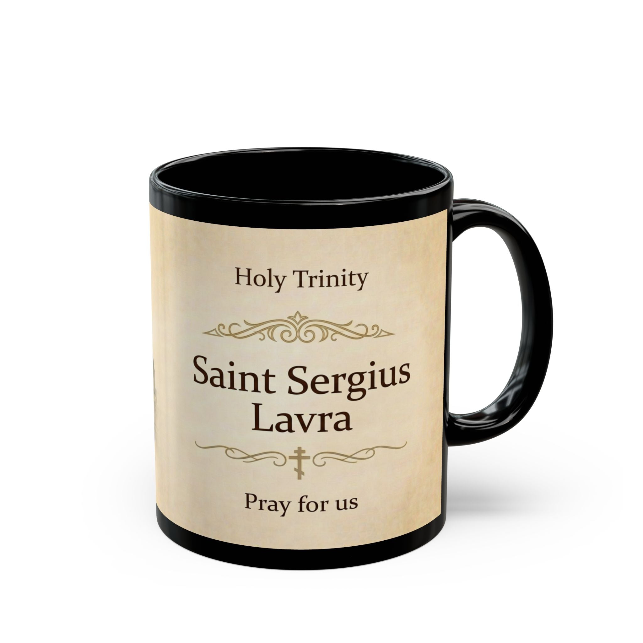 Trinity Lavra of Saint Sergius Orthodox Christian Black Coffee Mug — Orthodox Christian Mug